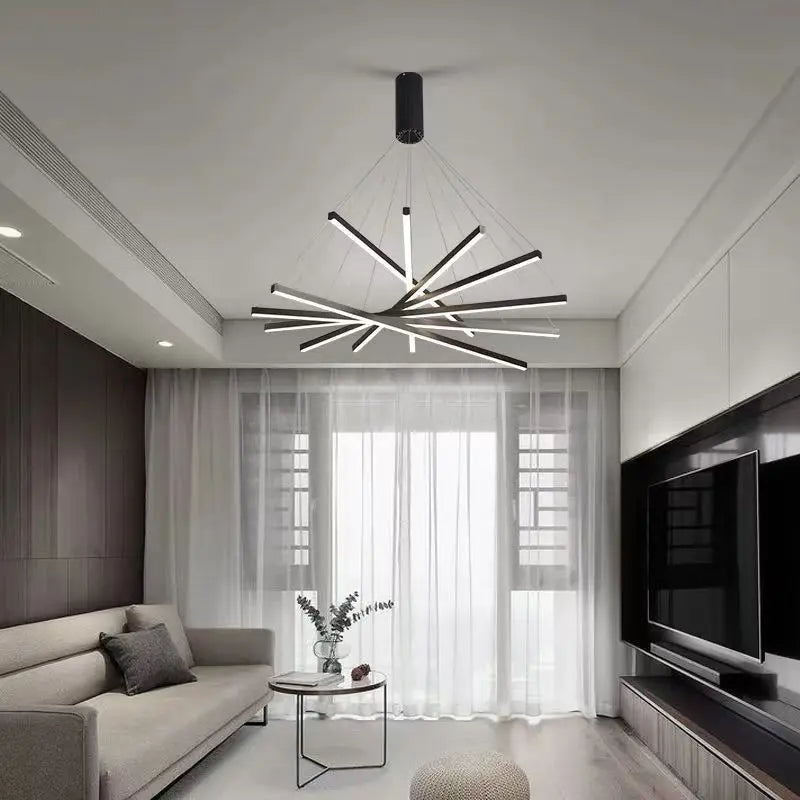 Modern Minimalist Line Chandelier Luxury House Staircase Hanging Lamp Living Room High Floor Pendant Light for Home Decor