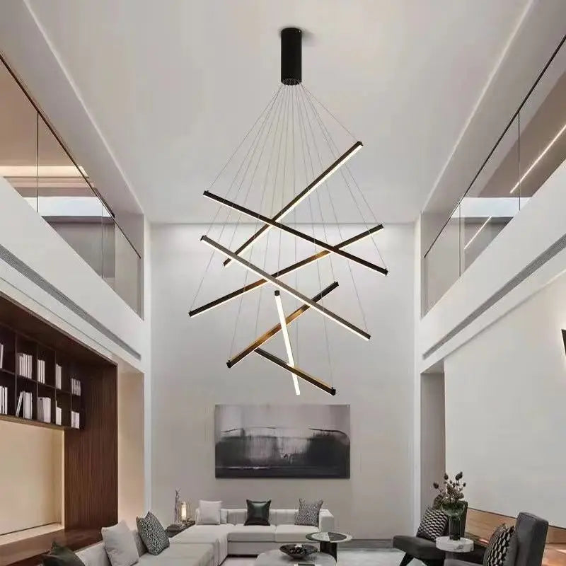 Modern Minimalist Line Chandelier Luxury House Staircase Hanging Lamp Living Room High Floor Pendant Light for Home Decor