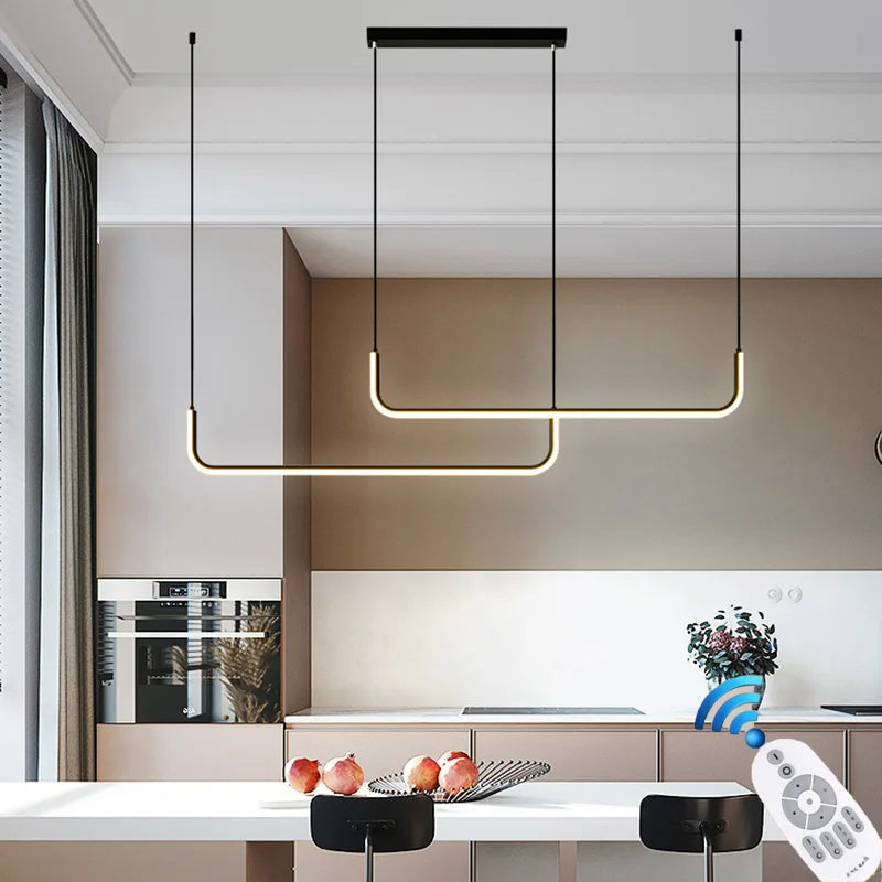 LED Ceiling Chandelier 90/120/150 Table Dining Room Kitchen Minimalist Pendant Home Decor Lighting Lustre Linear Lamp Suspension