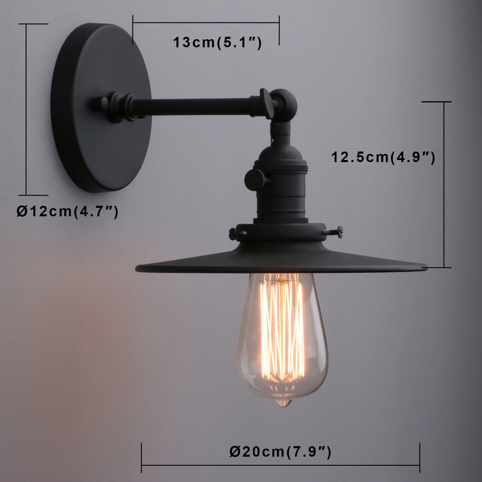 Industrial Wall Sconce 1-Light Antique Finished Wall Light Fixture with 7.87 Inches Crafted Canopy and ON/Off Button