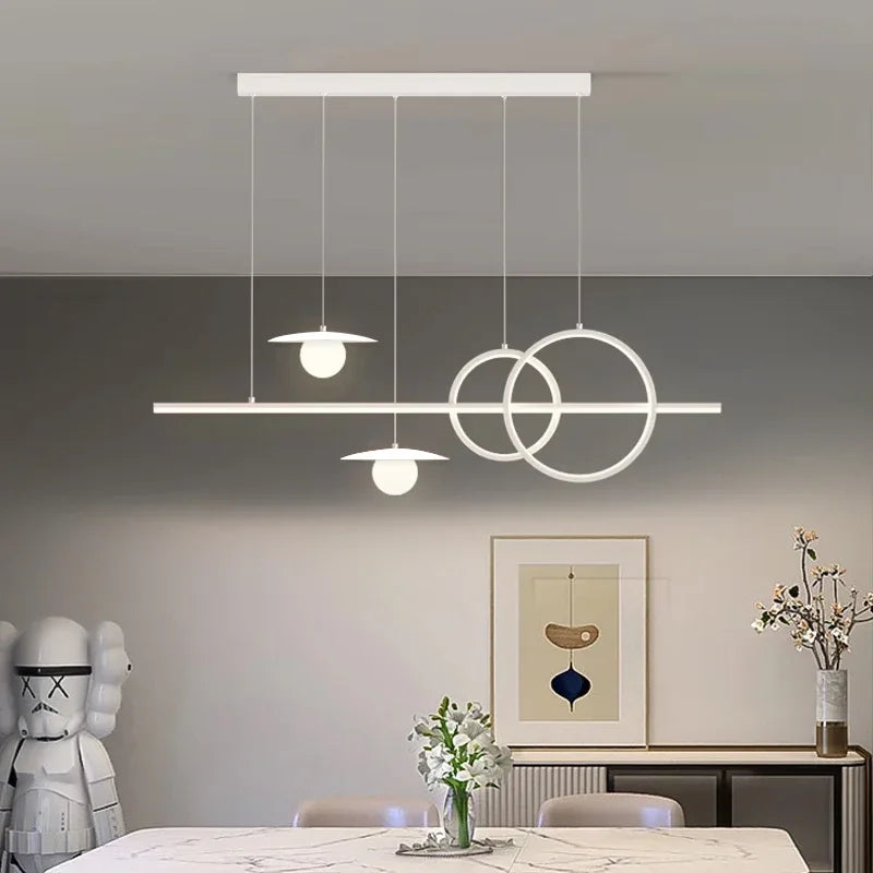 Modern LED Pendant Light, Dimmable Kitchen Island, White/black Linear Light, Decorative Lighting Fixture with Remote Control