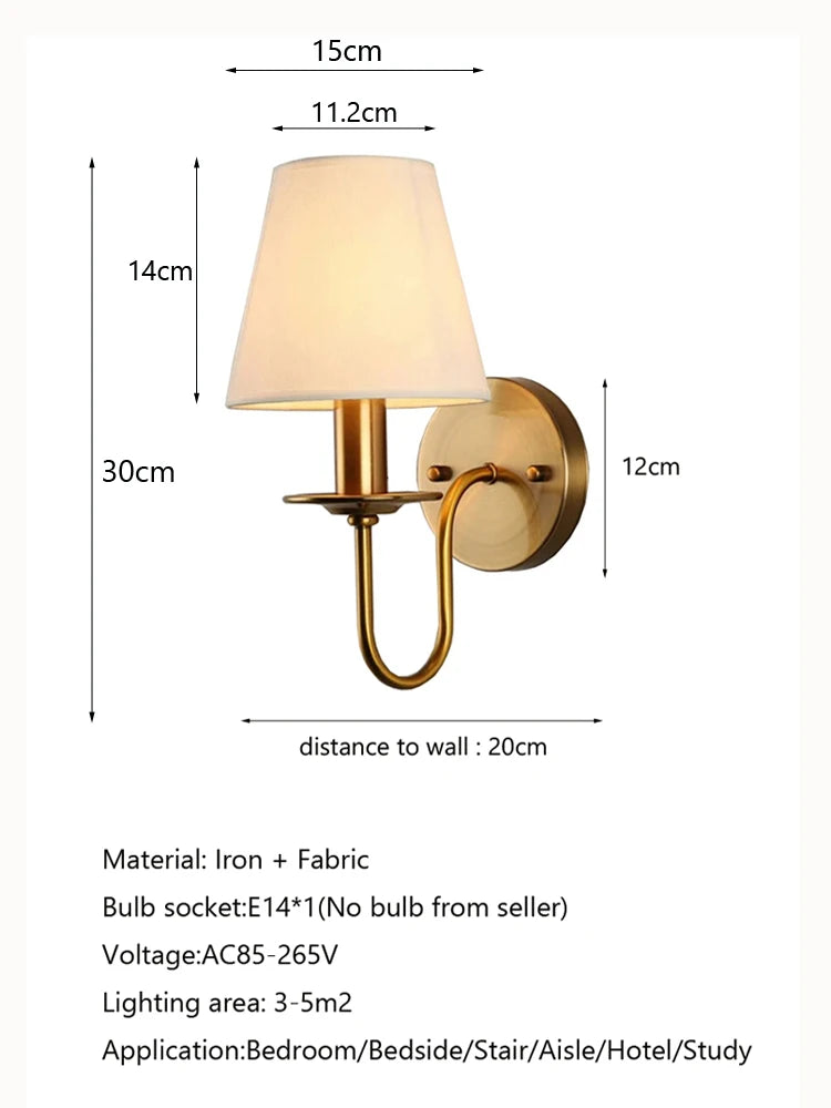 Fabric E14 Wall Lamp Bedroom Bedside Lamp Modern Simple European Style Living Room Hotel Study Office Wall Light Corridor Lamp