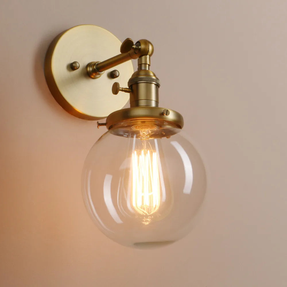 Bathroom Light Fixture Single Industrial Wall Sconce with 5.9 Inches Globe Lampshade (Antique)