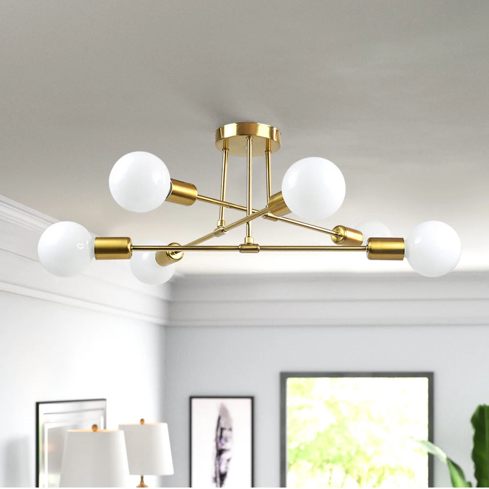 E27 Modern Chandelier Ceiling Lamp Iron Minimalist Personality Creative LED Lighting Gold Black Decoration Living Room