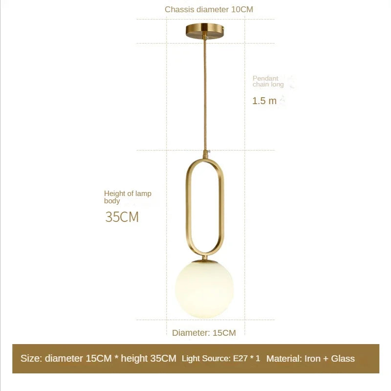 Modern Pendant Lights Fixture Golden Glass Ball Hanging Lamps Luminaire Suspension Drop Lighting Bedside Kitchen Bedroom Decor