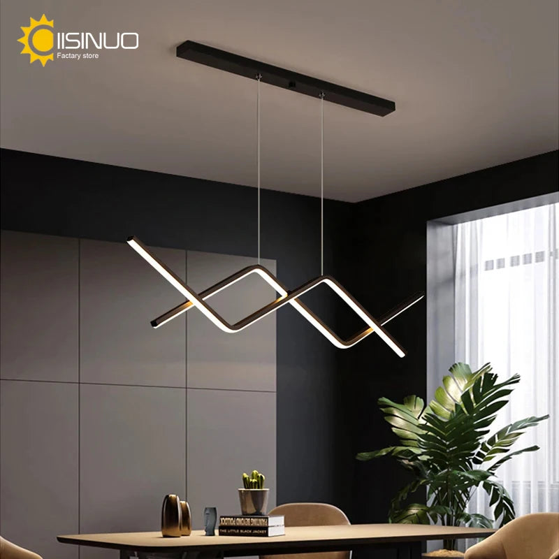 Minimalist LED Pendant Light Gold Linear Wave Chandelier Island Lighting Fixture Hanging Lamp for Home Kitchen Dining Room Decra