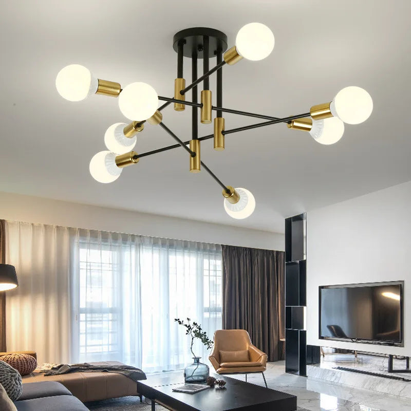 Sputnik Chandelier Industrial Semi Flush Mount Pendant Lamp Modern Ceiling Light Fixture for Kitchen Dining Bedroom Room