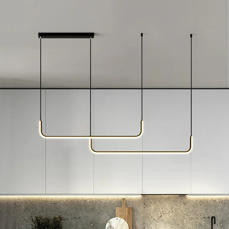 LED Ceiling Chandelier 90/120/150 Table Dining Room Kitchen Minimalist Pendant Home Decor Lighting Lustre Linear Lamp Suspension