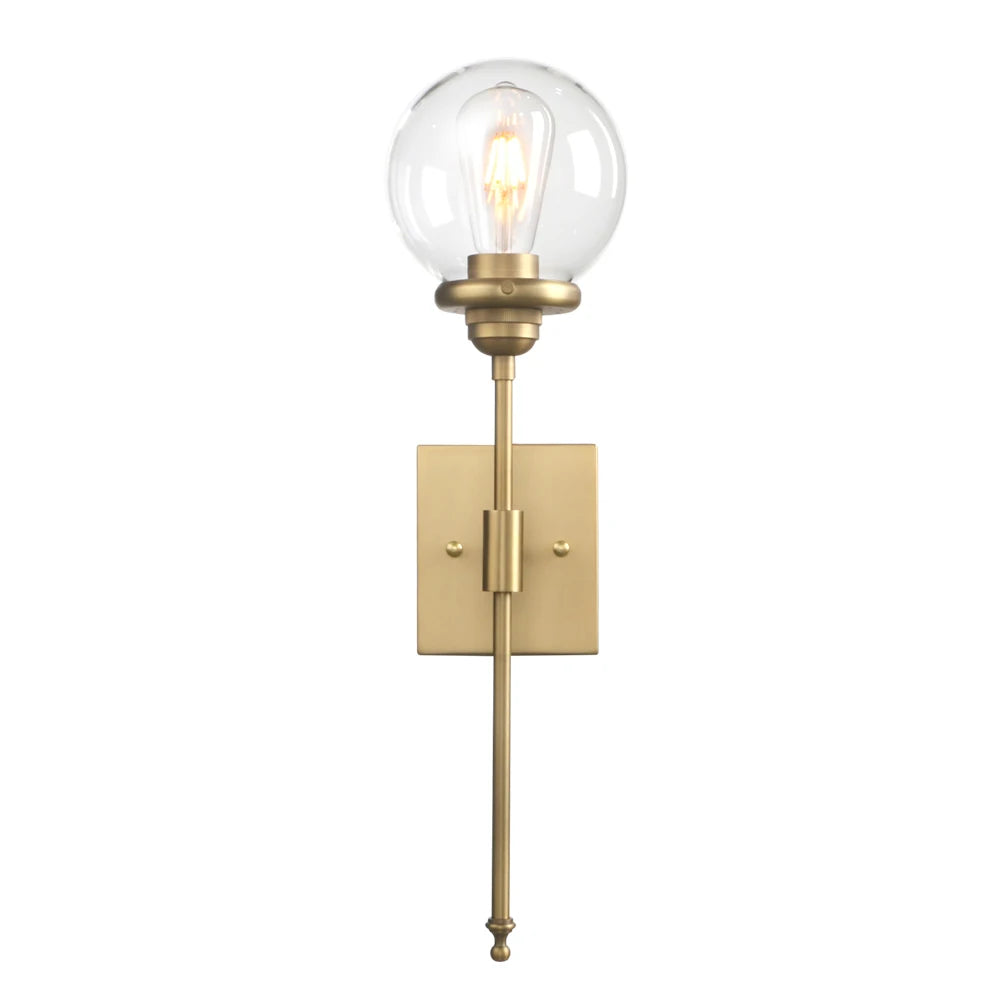 Mid-Century Modern Bathroom Vanity Light Single Wall Sconce with Glass Globe Shade and Antique Brass Finished Long Arm