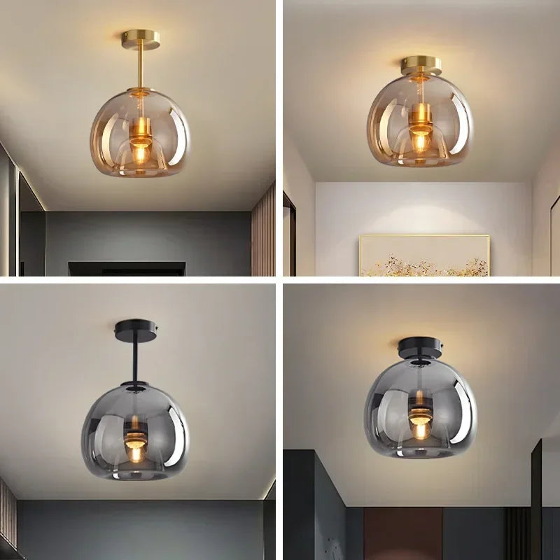 Modern Ceiling Light Nordic Cognac Glass Ceiling Lamp LED Minimalist for Living Dinning Room Aisle Creative Lighting Home Decor