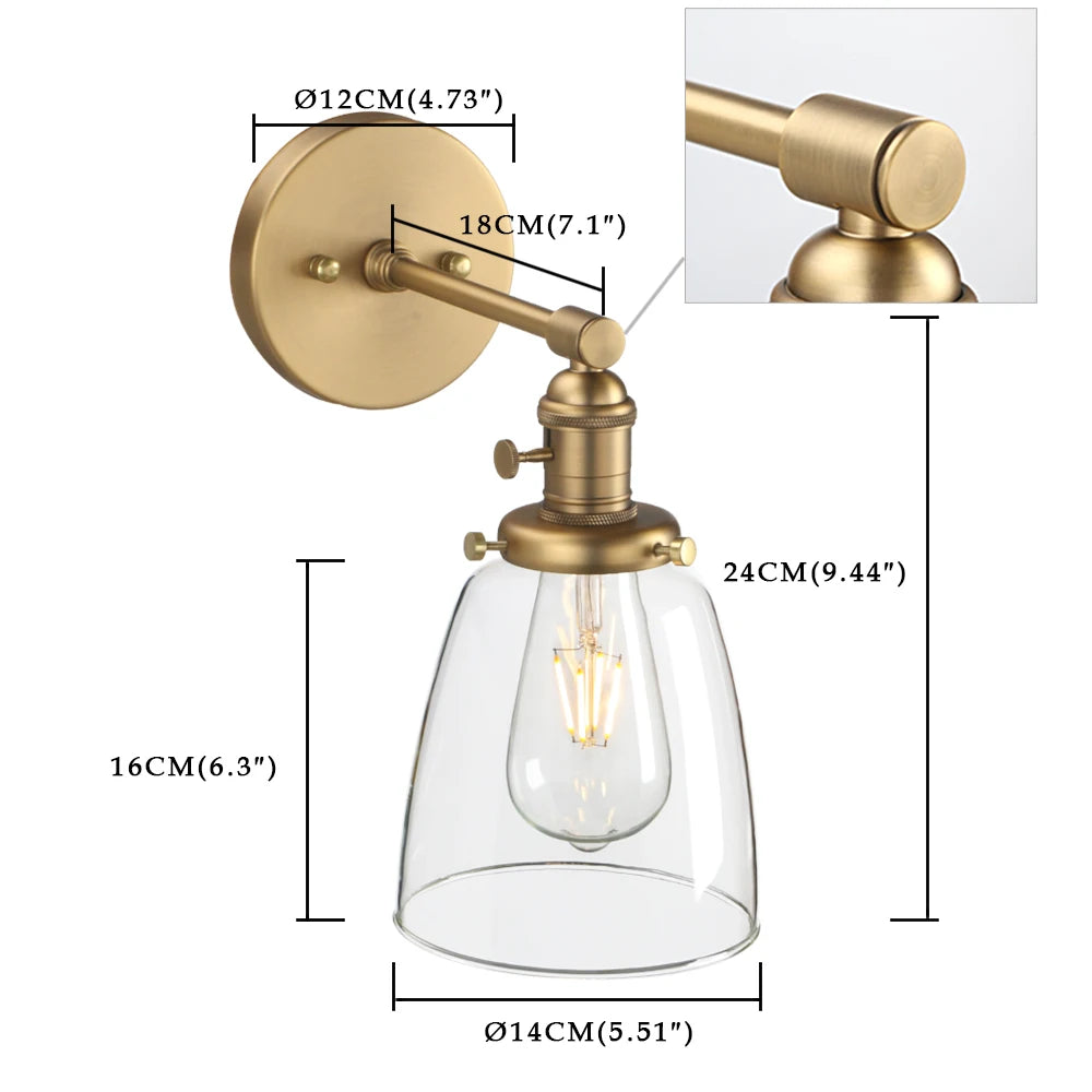 Industrial Wall Lamp  Single Sconce Light Fixture with 5.6 Inches Dome Clear Glass Shade