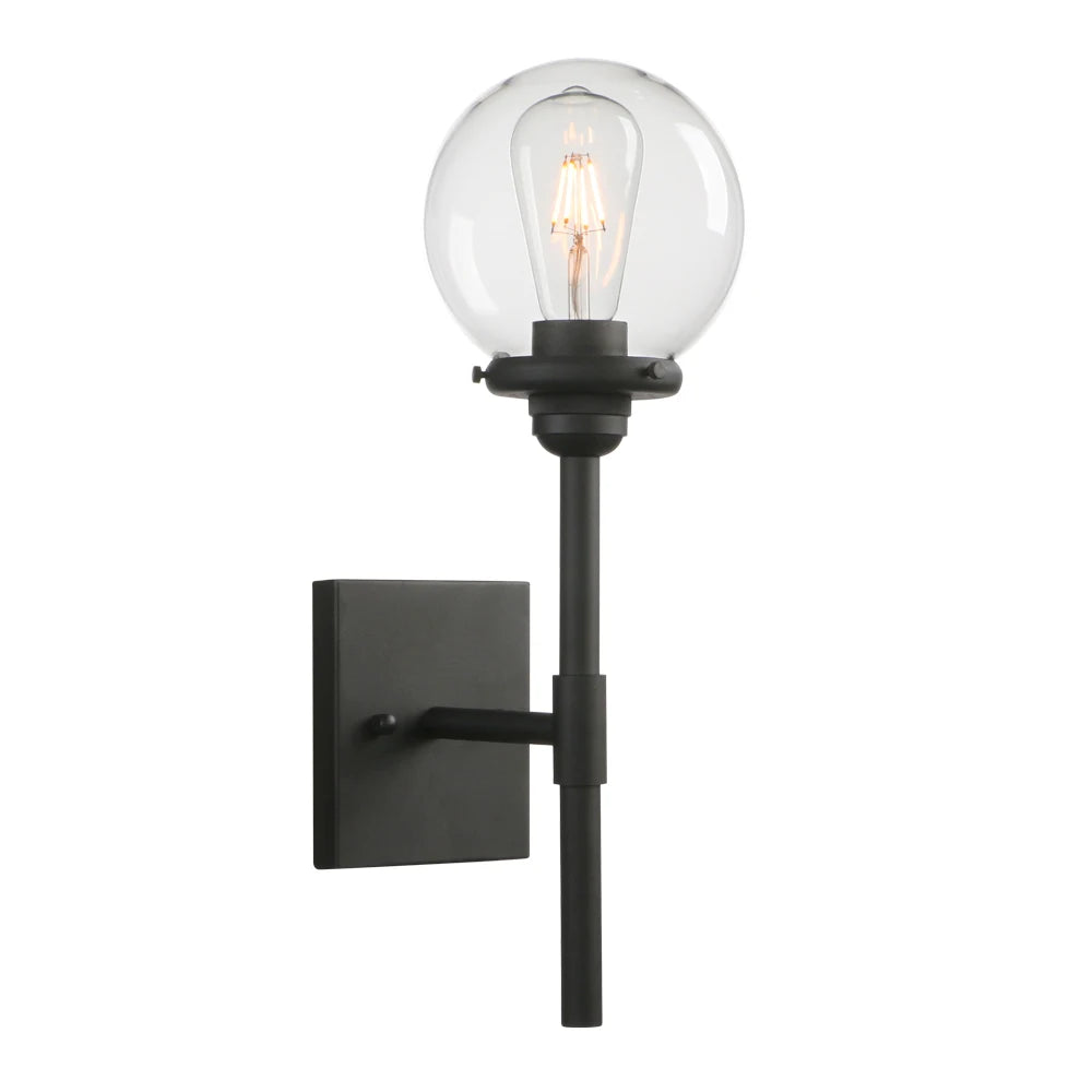 Black Sconce Light Matte Black Column Stand Bathroom Vanity Light Fixture with 5.9 Inch Lampshade