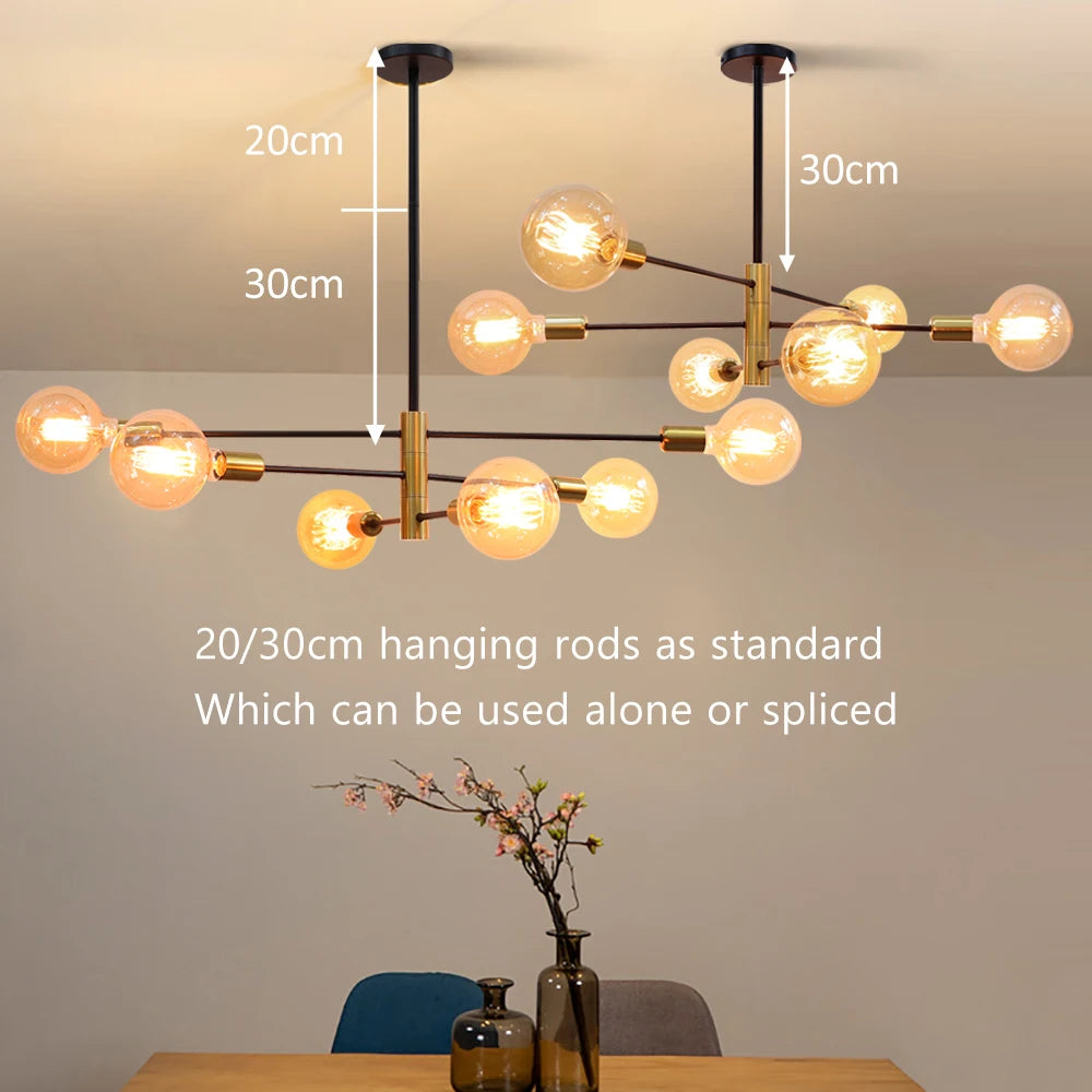 Modern Nordic Sputnik Black  LED Chandelier Lighting Indoor Fixtures For Bedroom Living Room Dining Room Home Decor Ceiling Lamp