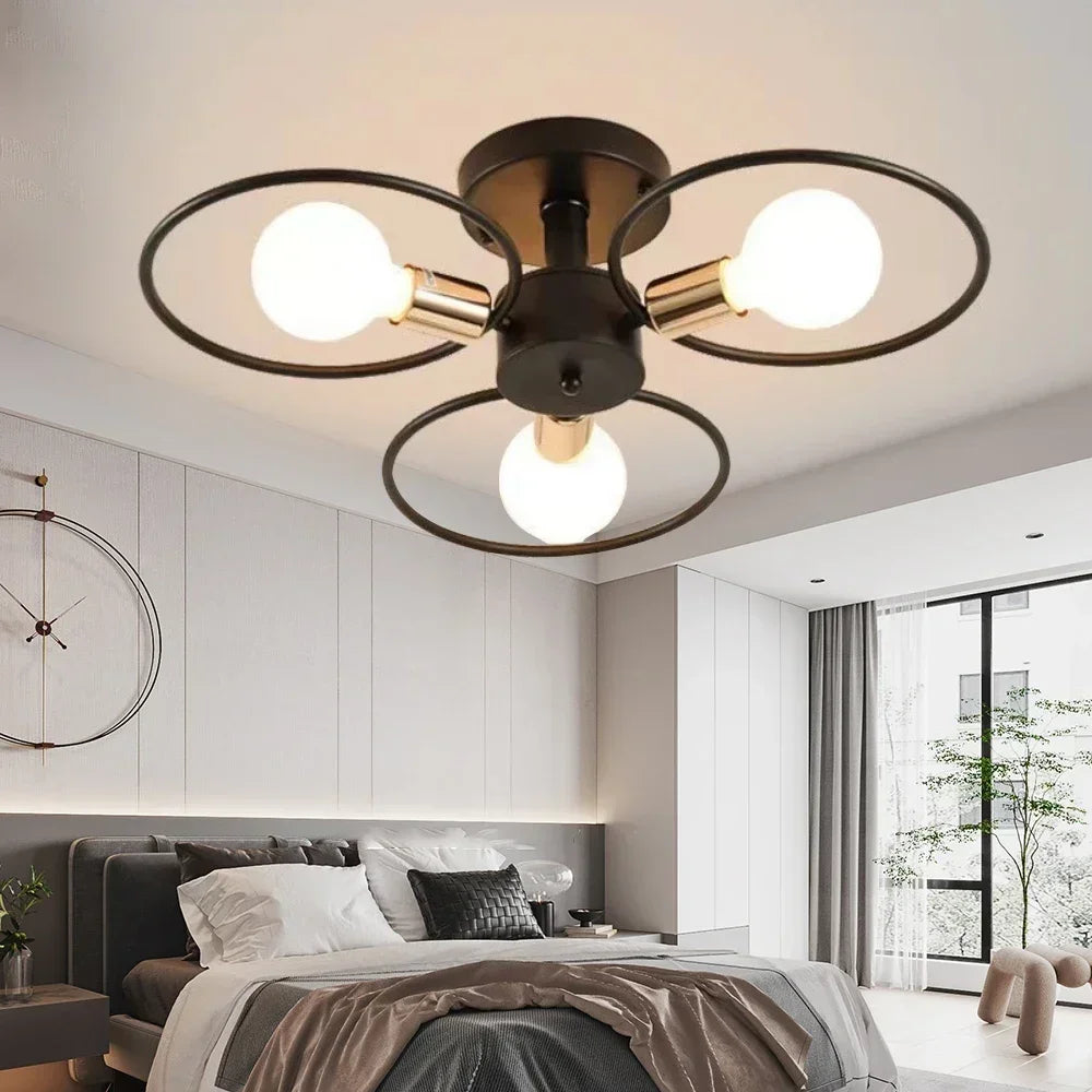 Modern Nordic Pendant Lights Iron Ceiling Lamp Multiple Heads E27 Chandelier Black White Gold Color Lighting Fixture