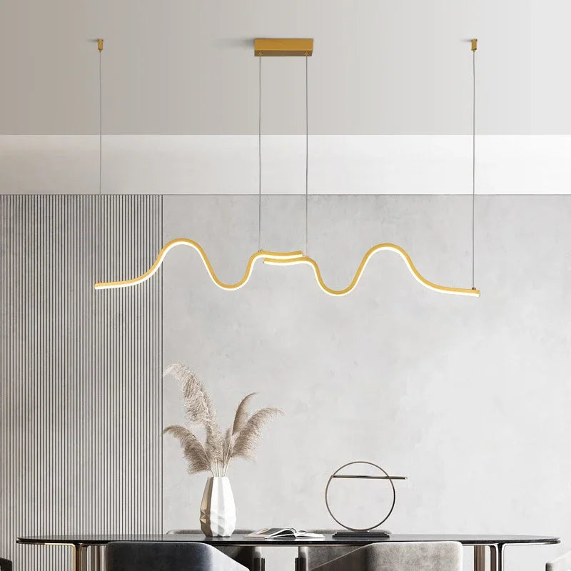 Modern LED Pendant Light Creative Nordic Linear Hanging Chandelier for Tubular Restaurant Kitchen Office Coffee Indoor Lamps