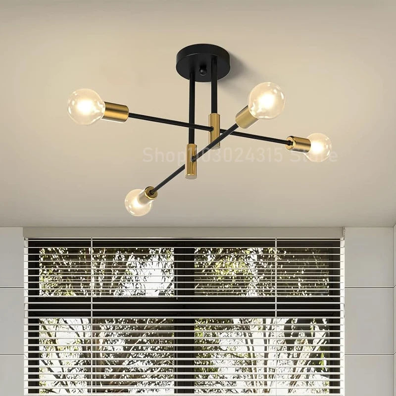 Simple Branch Ceiling Chandelier Modern Nordic E27 Black Gold LED Ceiling Light Restaurant Aisle Balcony Corridor Lighting