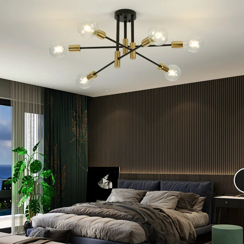 Sputnik Chandelier Industrial Semi Flush Mount Pendant Lamp Modern Ceiling Light Fixture for Kitchen Dining Bedroom Room