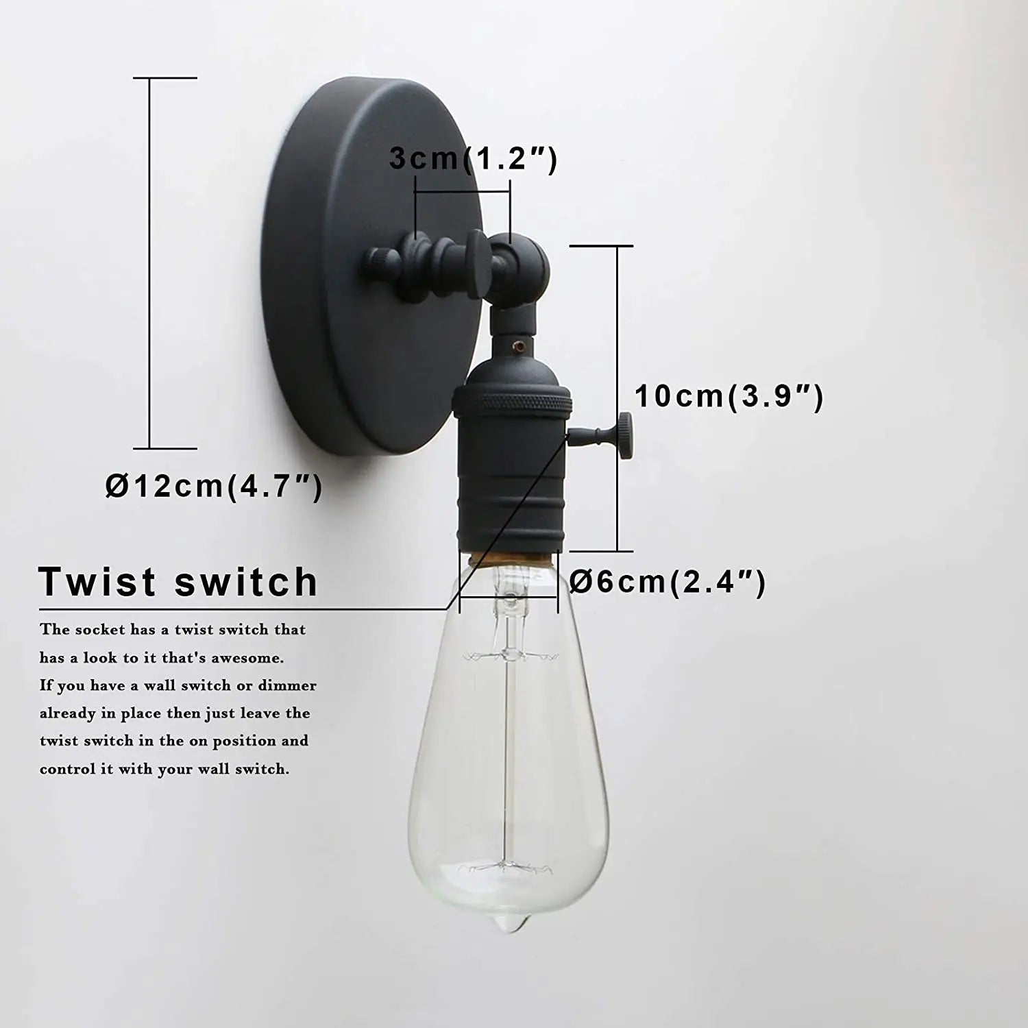 Minimalist Single Socket 1- Light Wall Sconce Lighting with On/Off Switch