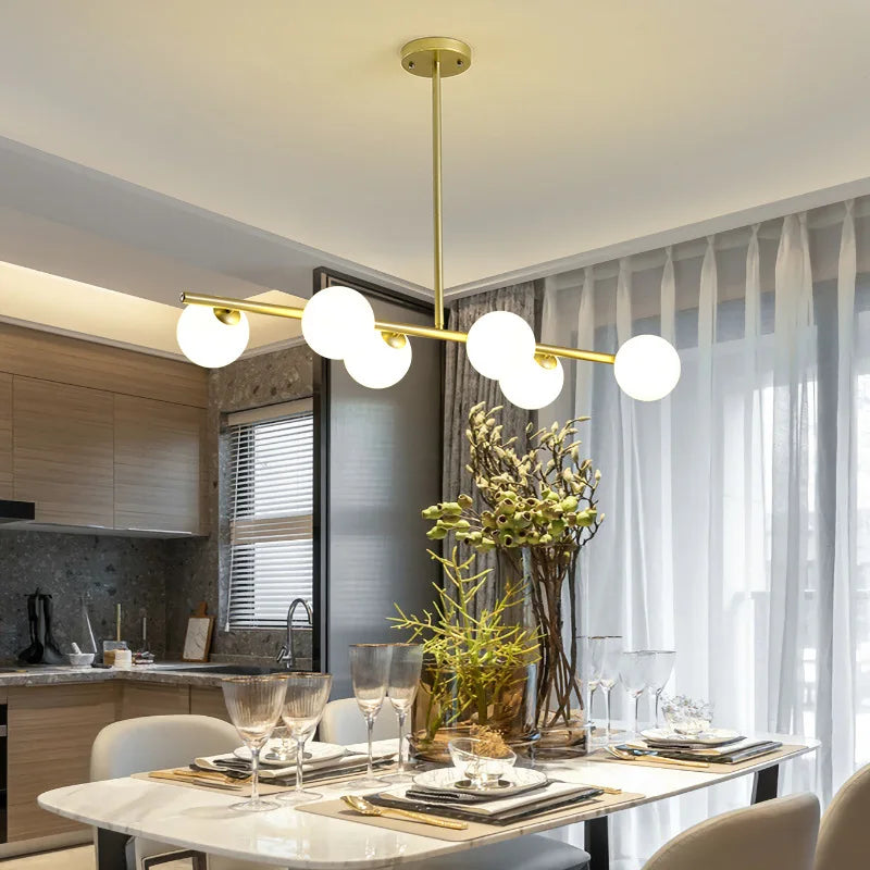 Modern 5/6 White Glass Balls Dining Room Chandelier for Kitchen Island Table Living Room Bedroom Suspension Lamp LED Lighting