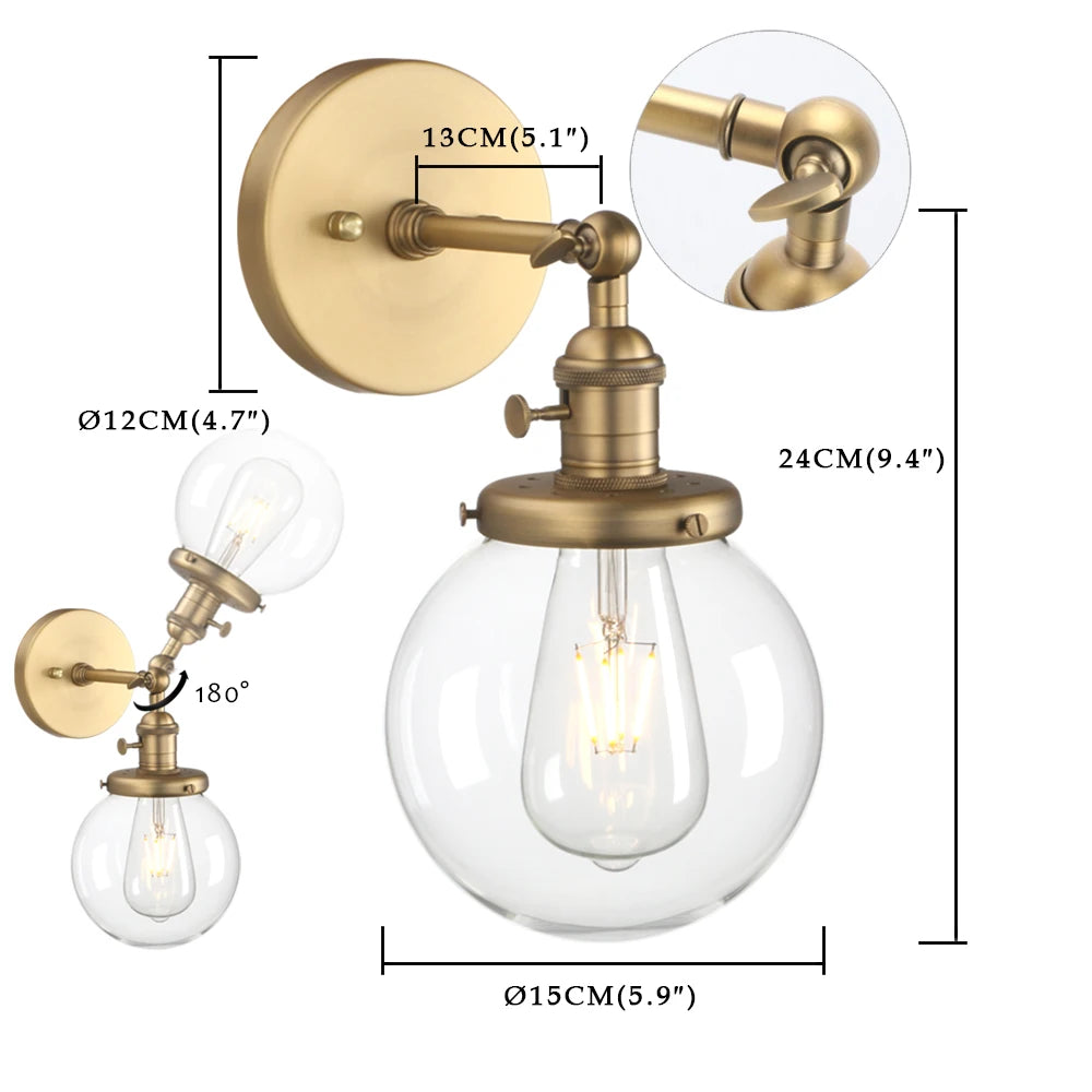 Bathroom Light Fixture Single Industrial Wall Sconce with 5.9 Inches Globe Lampshade (Antique)