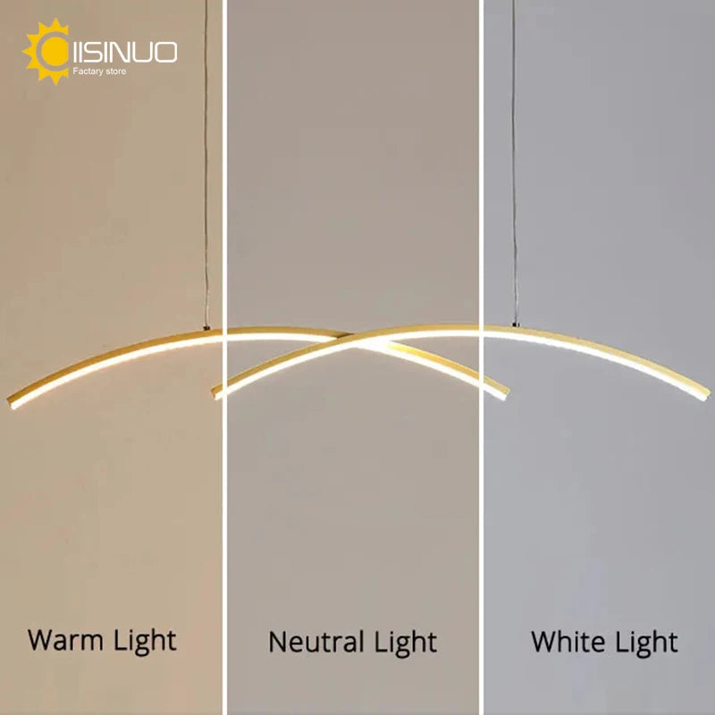 Minimalist LED Pendant Light Gold Linear Wave Chandelier Island Lighting Fixture Hanging Lamp for Home Kitchen Dining Room Decra