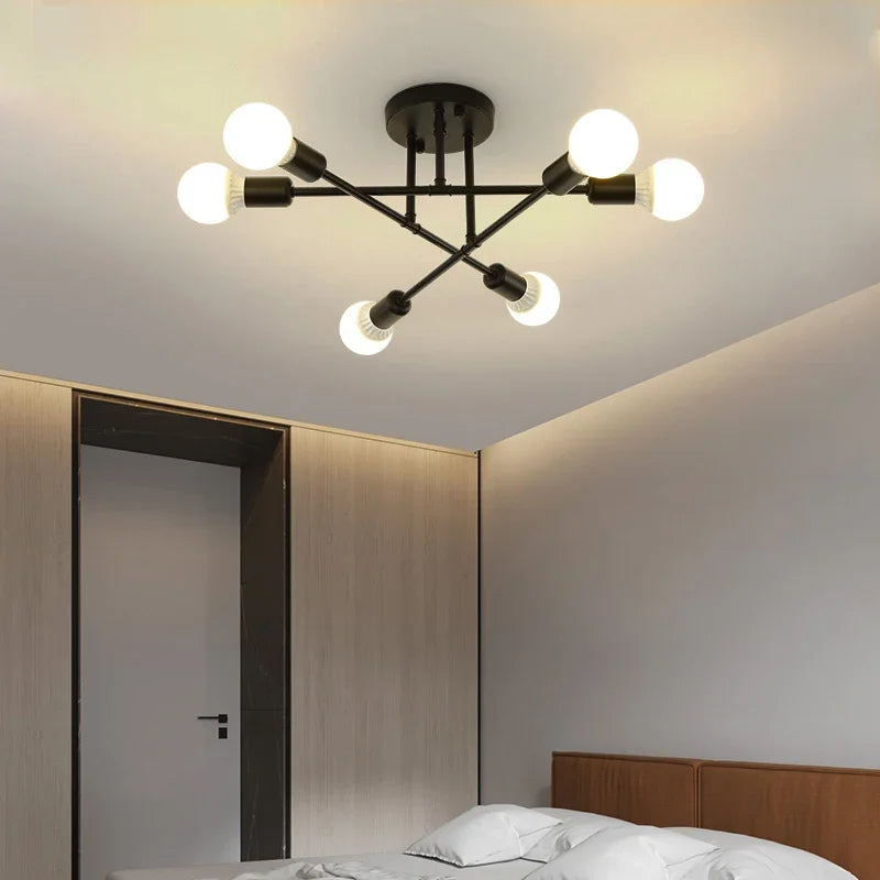 Modern Sputnik LED Chandelier Nordic Black White Golden Ceiling Lamp for Bedroom Dining Room Home Decor Lighting Fixture E27