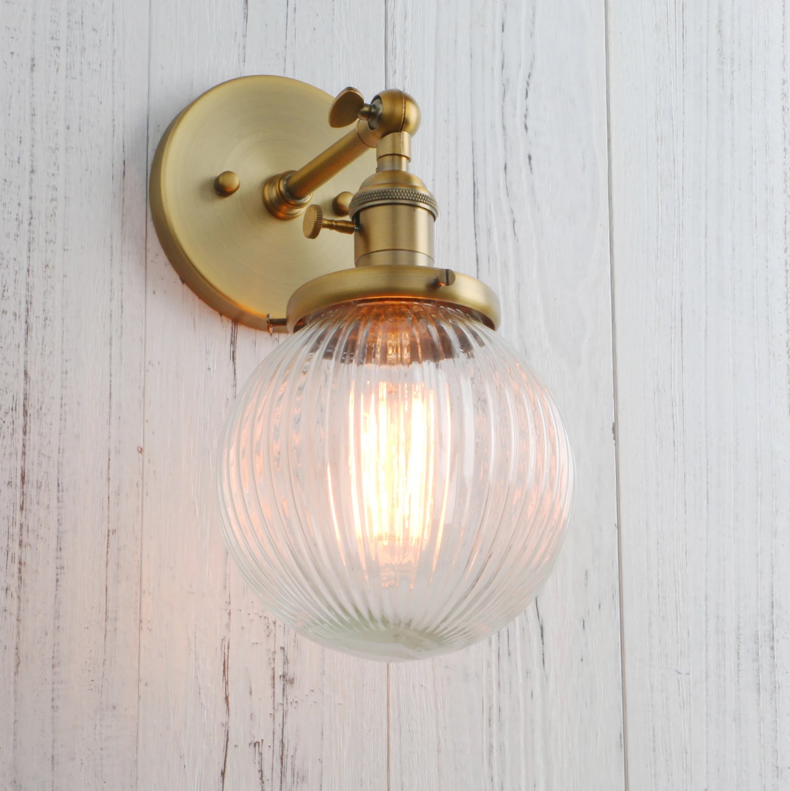 Permo Industrial Ribbed Globe Glass Wall Light Fittings, Switched Wall sconces Lighting for Kitchen Island Living Room Bedroom