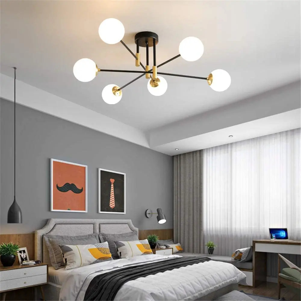 Sputnik Chandelier Industrial Semi Flush Mount Pendant Lamp Modern Ceiling Light Fixture for Kitchen Dining Bedroom Room