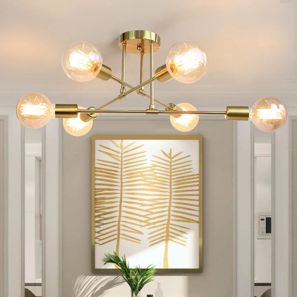 E27 Modern Chandelier Ceiling Lamp Iron Minimalist Personality Creative LED Lighting Gold Black Decoration Living Room