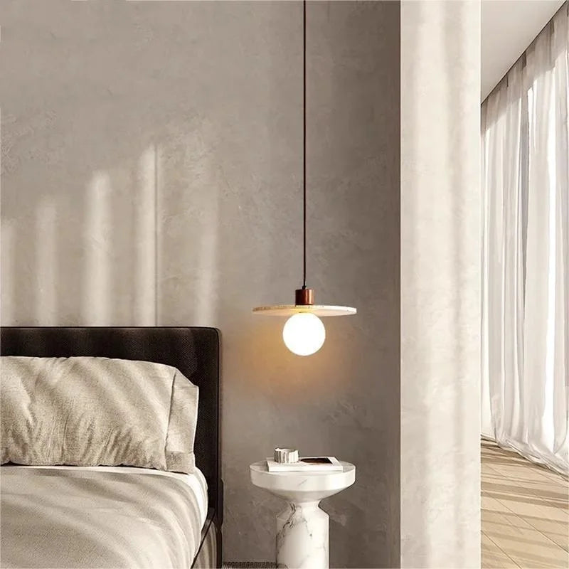 Minimalist Nordic Wabi Sabi Travertine Chandelier Bedside Rustic Stone Pendant Lights for Bedroom Living Room