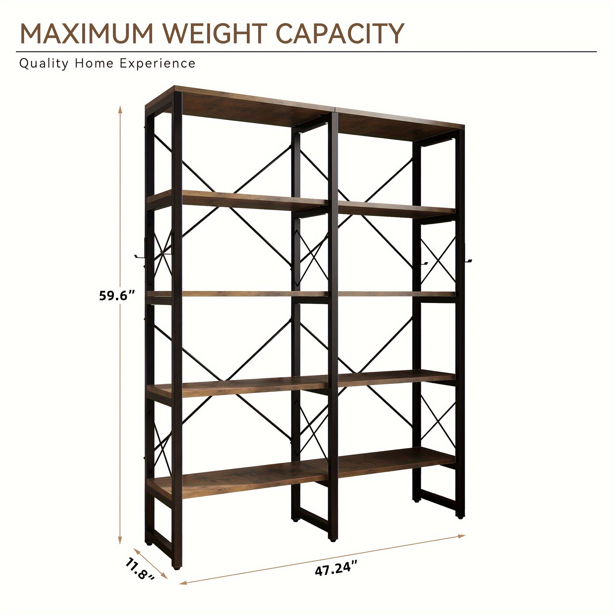 6-Tier Bookshelf with 2 Storage Drawers, Industrial Display Standing Shelf, Rustic Wood Storage Shelf with Metal Frame, Open Bookcases for Living Room, Bedroom, Home Office (Brown)
