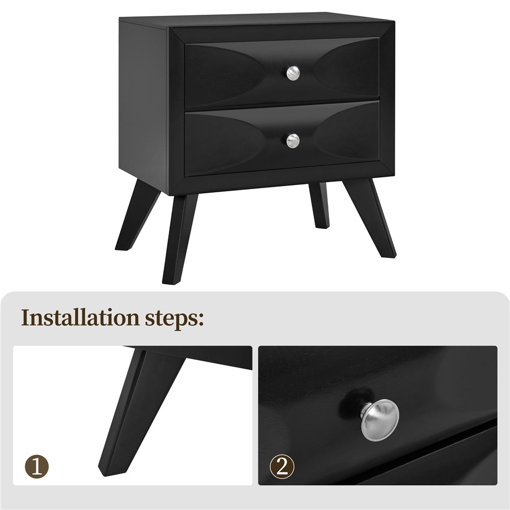 58cm H Vintage Nightstand with 2 Drawers End Table with Solid Wood Legs and Storage for Living Room/ Bedroom