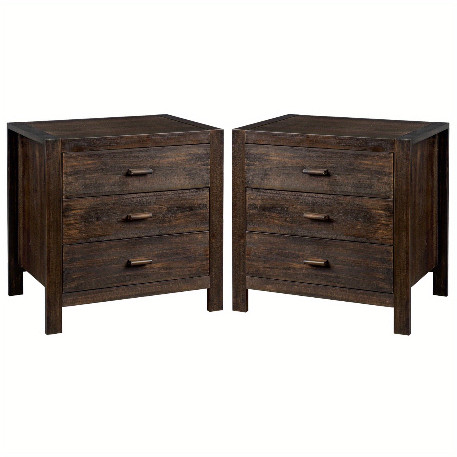 Retro brown density board with solid wood veneer 24.02*16.93*23.62inch 3 drawers bedside table 2pcs