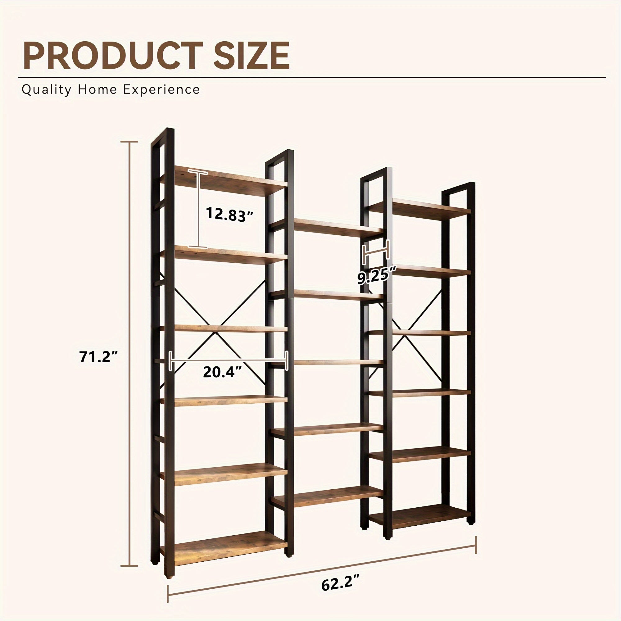 6-Tier Bookshelf with 2 Storage Drawers, Industrial Display Standing Shelf, Rustic Wood Storage Shelf with Metal Frame, Open Bookcases for Living Room, Bedroom, Home Office (Brown)