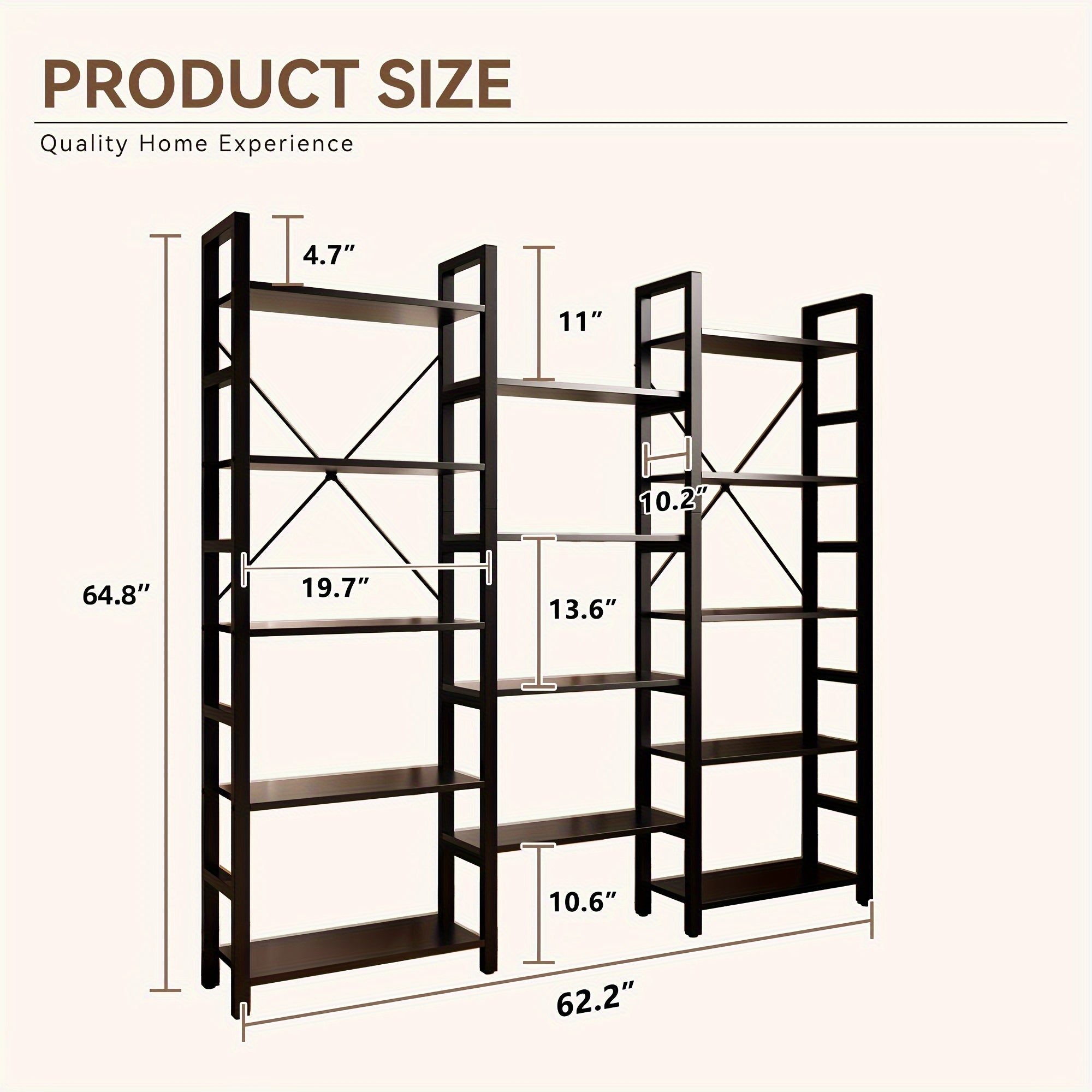 6-Tier Bookshelf with 2 Storage Drawers, Industrial Display Standing Shelf, Rustic Wood Storage Shelf with Metal Frame, Open Bookcases for Living Room, Bedroom, Home Office (Brown)