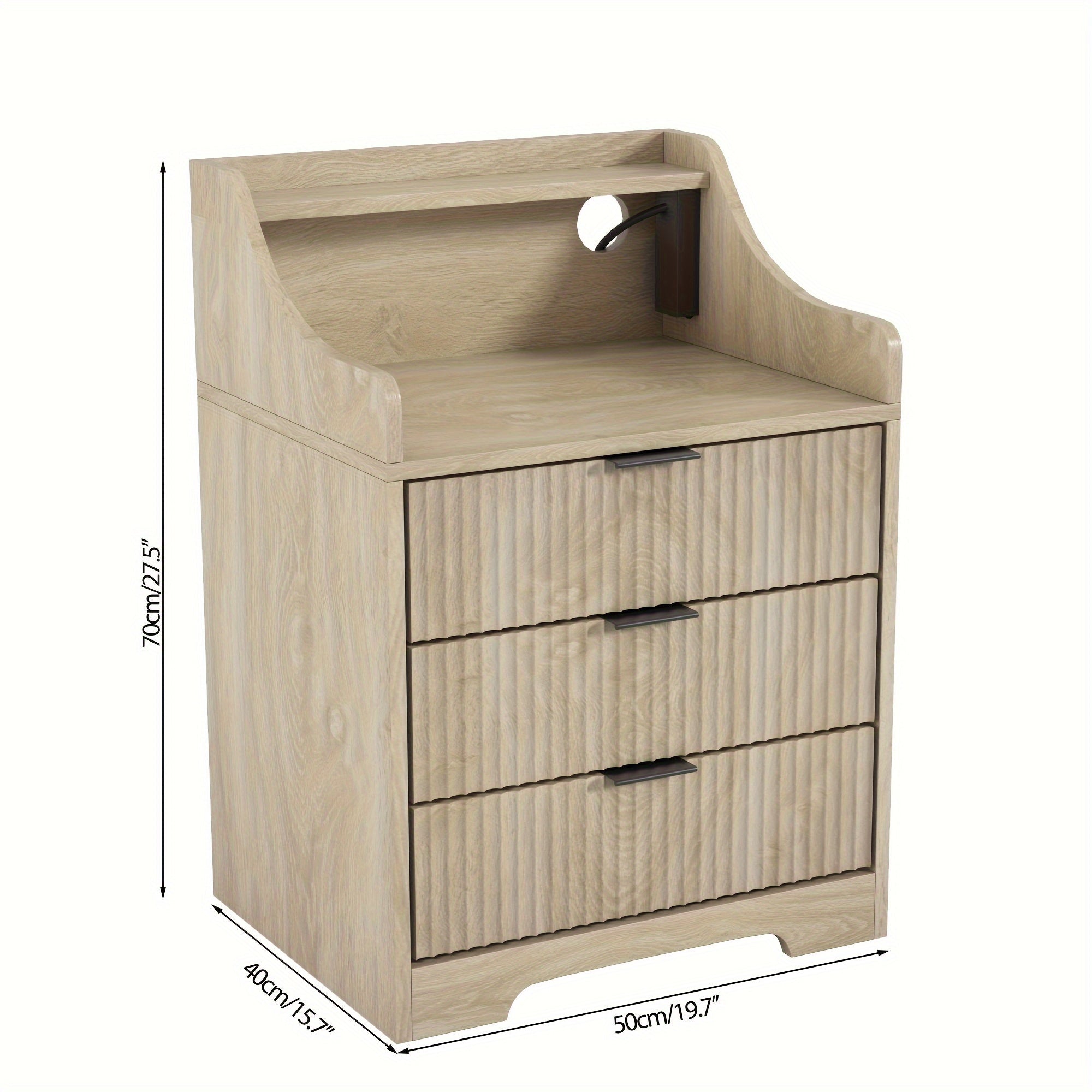 Modern Fluted Nightstand With 3 Drawer, Mid-Century Side Table Night Stand Bedside End Table Nightstand For Bedroom, Living