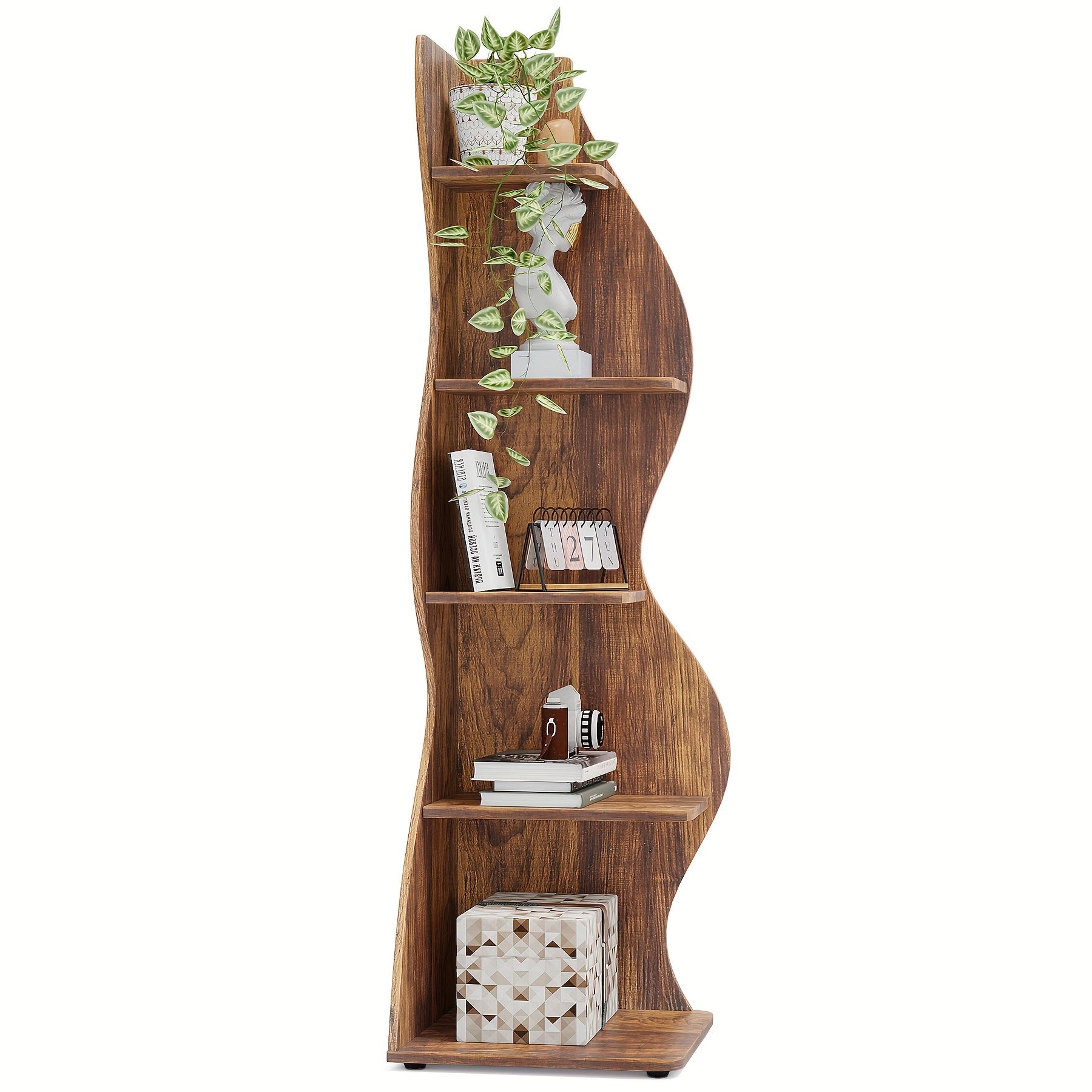 Modern Minimalist 5-story Corner 181cm Bookshelf, Corner Bookshelf, Display Cabinet, Storage Rack, Open Storage, Living Room, Study, Bedroom, Multifunctional Storage Rack, Easy To Install (Brown)
