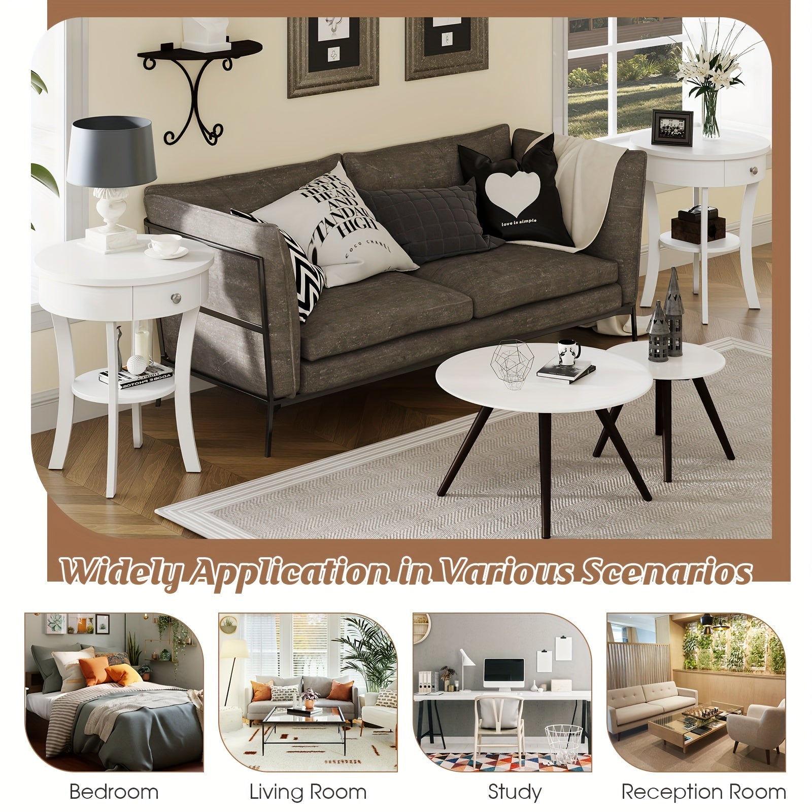 1pc Round End Table With Drawer, 2-tier Side End Sofa Table, Small Sofa Side Table For Small Space, Multipurpose Accent Table For Bedroom Living Room Home