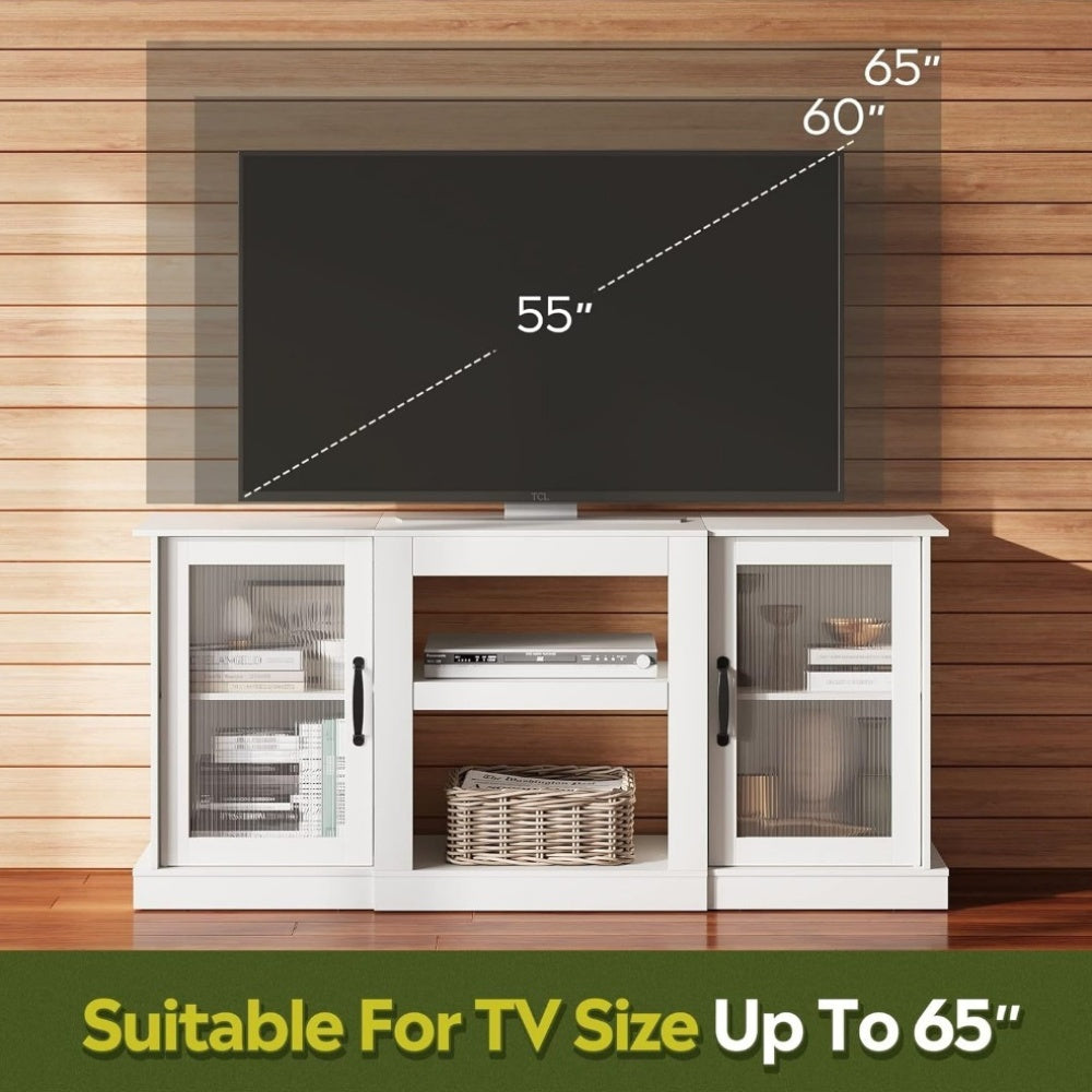 Retro TV Stand for 165cm TV, TV Console Cabinet with Storage, Open Shelves Entertainment Center for Living Room and Bedroom, White