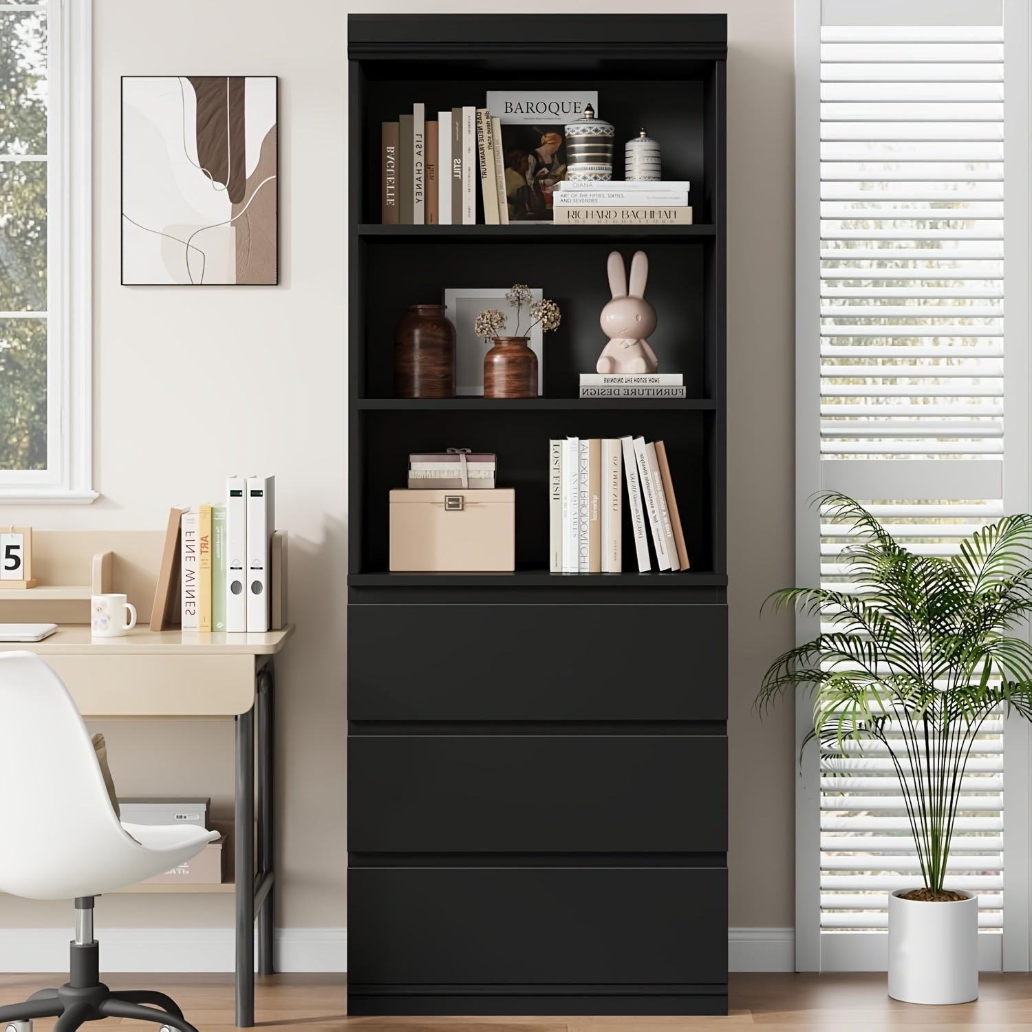 5-Tier Bookshelf With Drawers - Tall Vintage Bookcase With Metal Frame, Farmhouse Corner Shelf And Storage For Home Office, Living Room, Bedroom, Or Bathroom