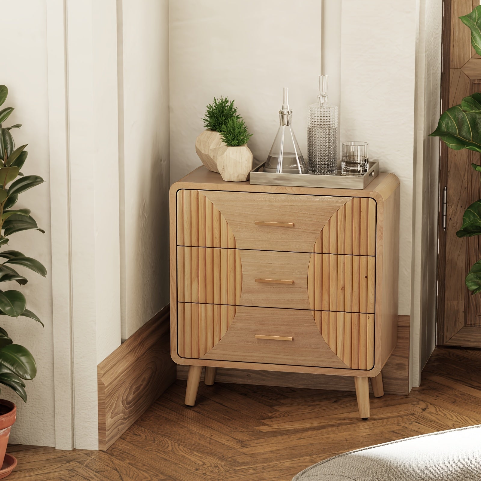 Chic Farmhouse 2-Drawer Nightstand in Natural Wood - Mid Century Boho & Rustic Style, Handcrafted Grain, Easy Assembly, Perfect for Cozy Bedroom Decor, Bedroom Wall Decor