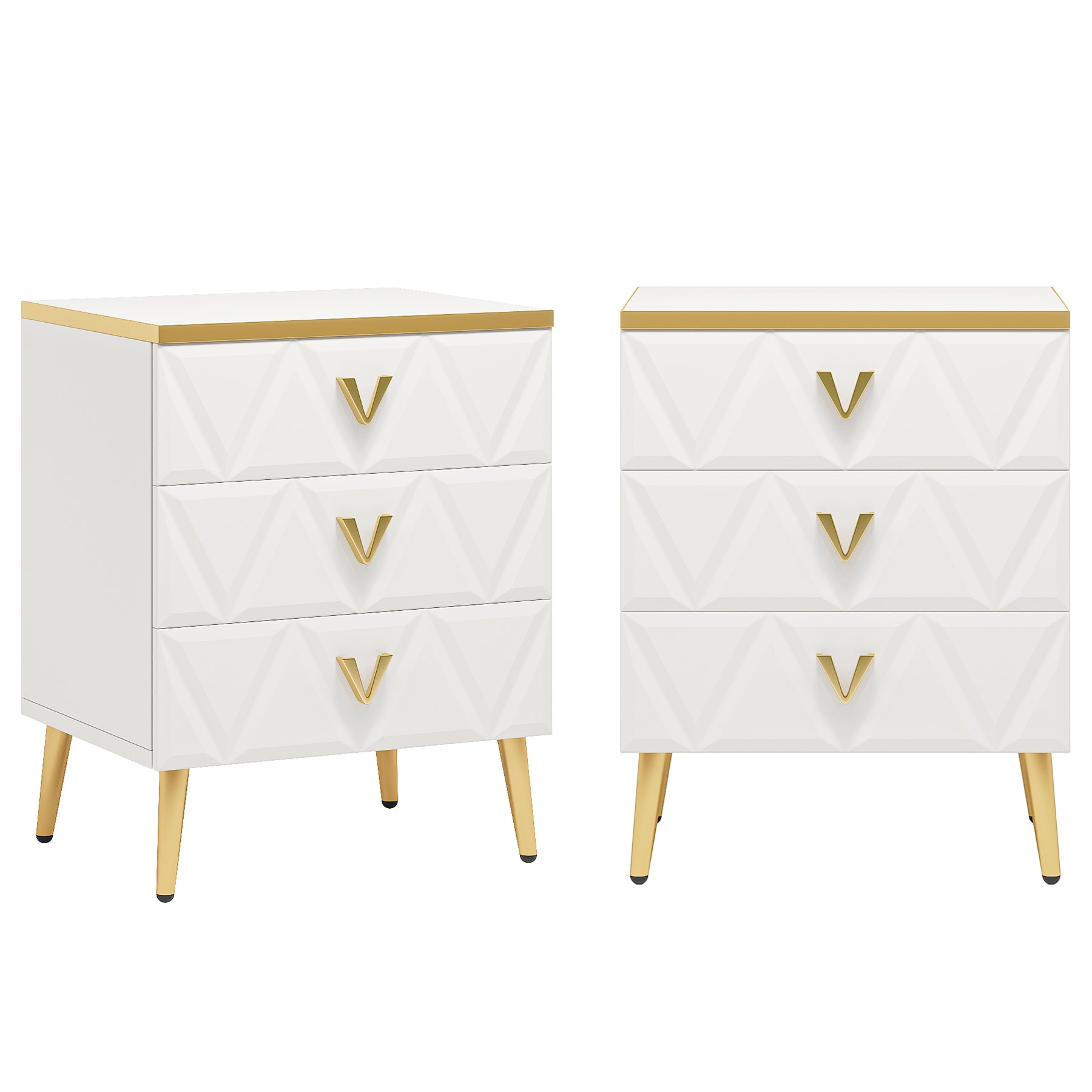 Modern Nightstand, Wooden Bedside Table with 3 Drawers (2PCS) - Dimensions in cm