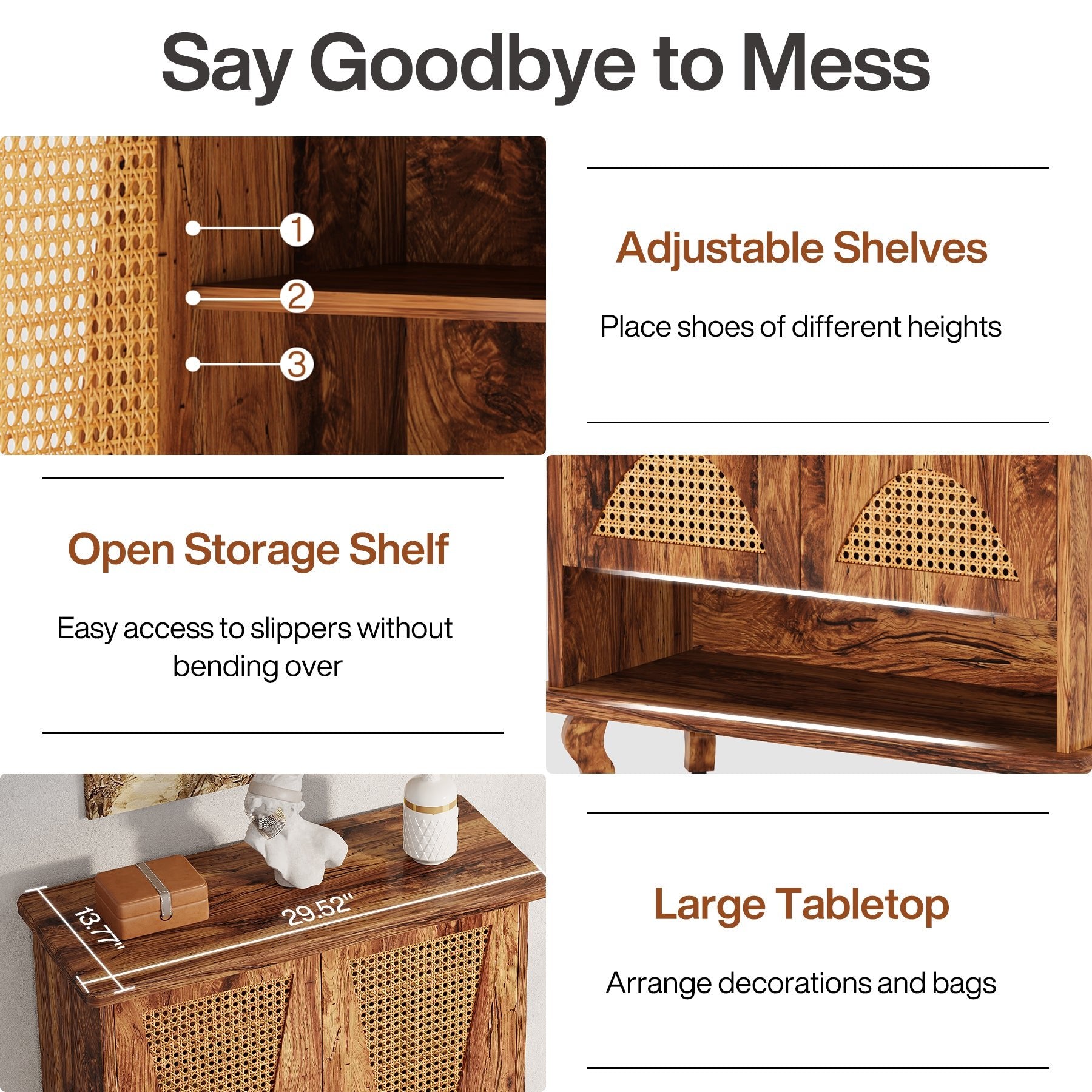 Rattan Shoe Cabinet, 5-Tier Hidden Shoe Rack with Ventilated Doors (cm)