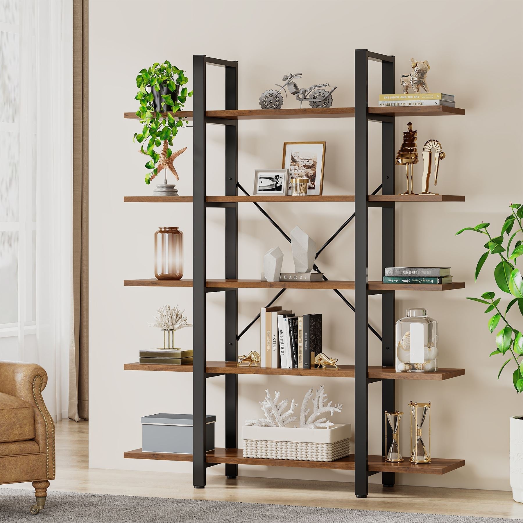 5-Tier Bookshelf, Open Etagere Bookcase Storage Display Rack (in cm)