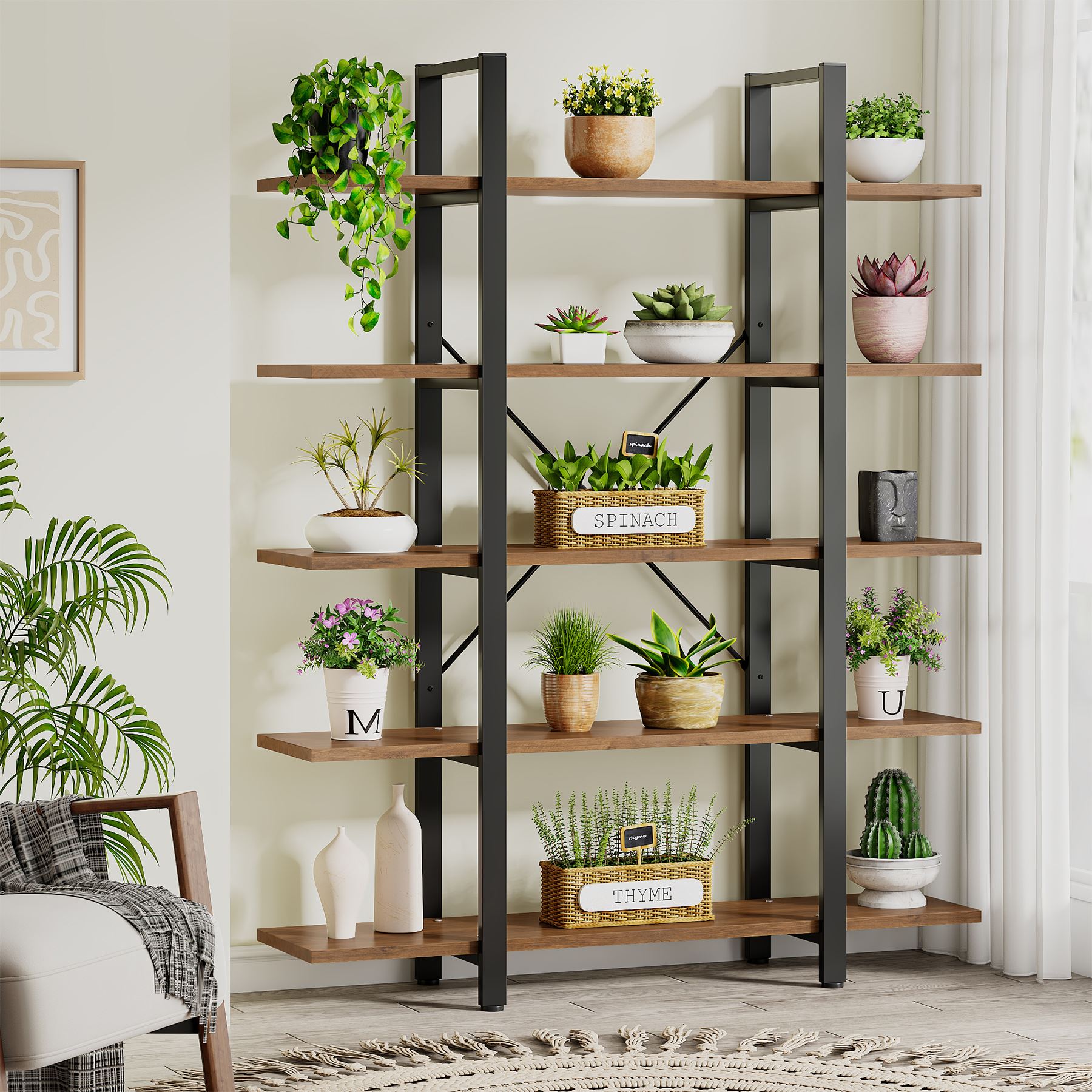 5-Tier Bookshelf, Open Etagere Bookcase Storage Display Rack (in cm)