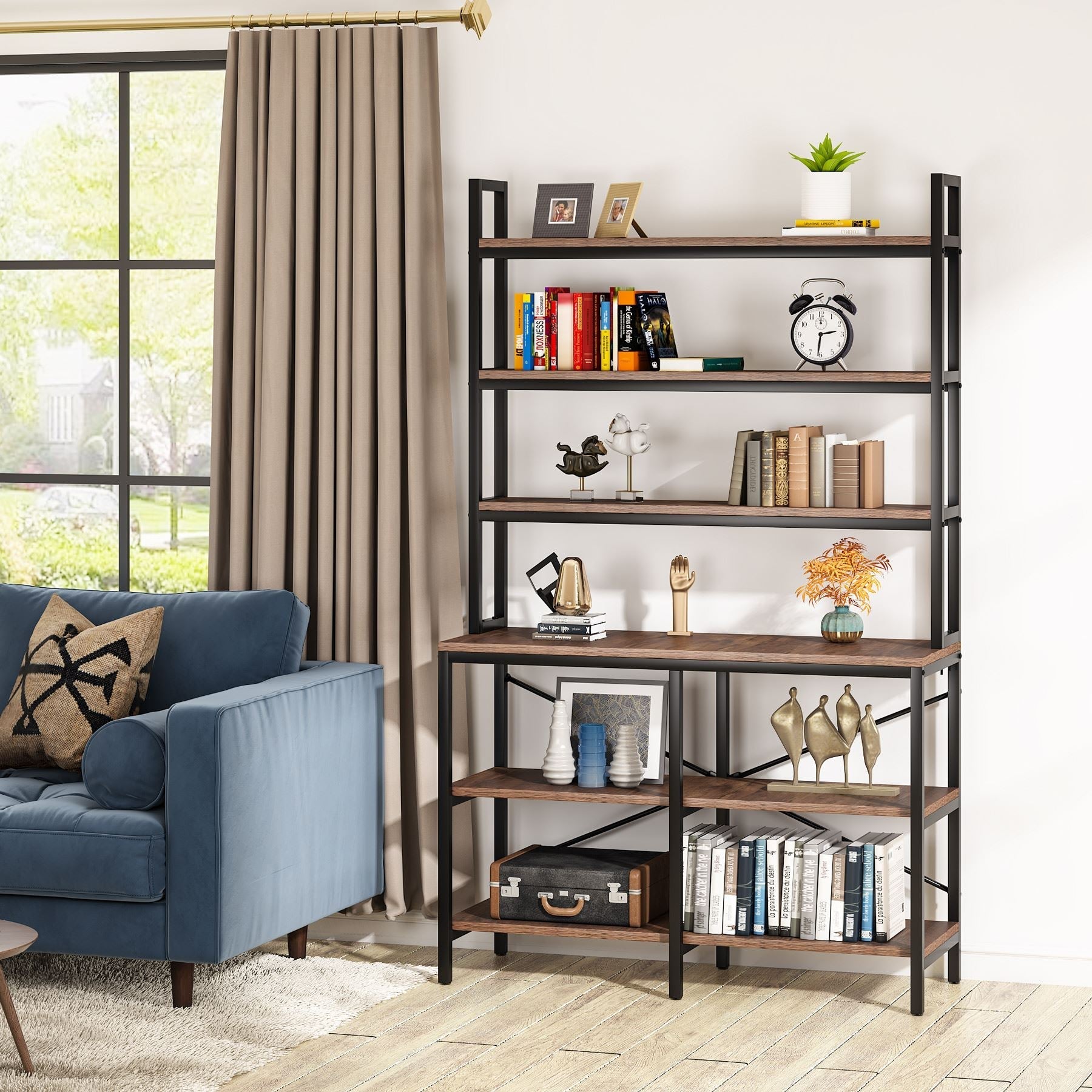 6-Tier Bookshelf, Industrial Etagere Bookcase Storage Rack (Converted to cm)