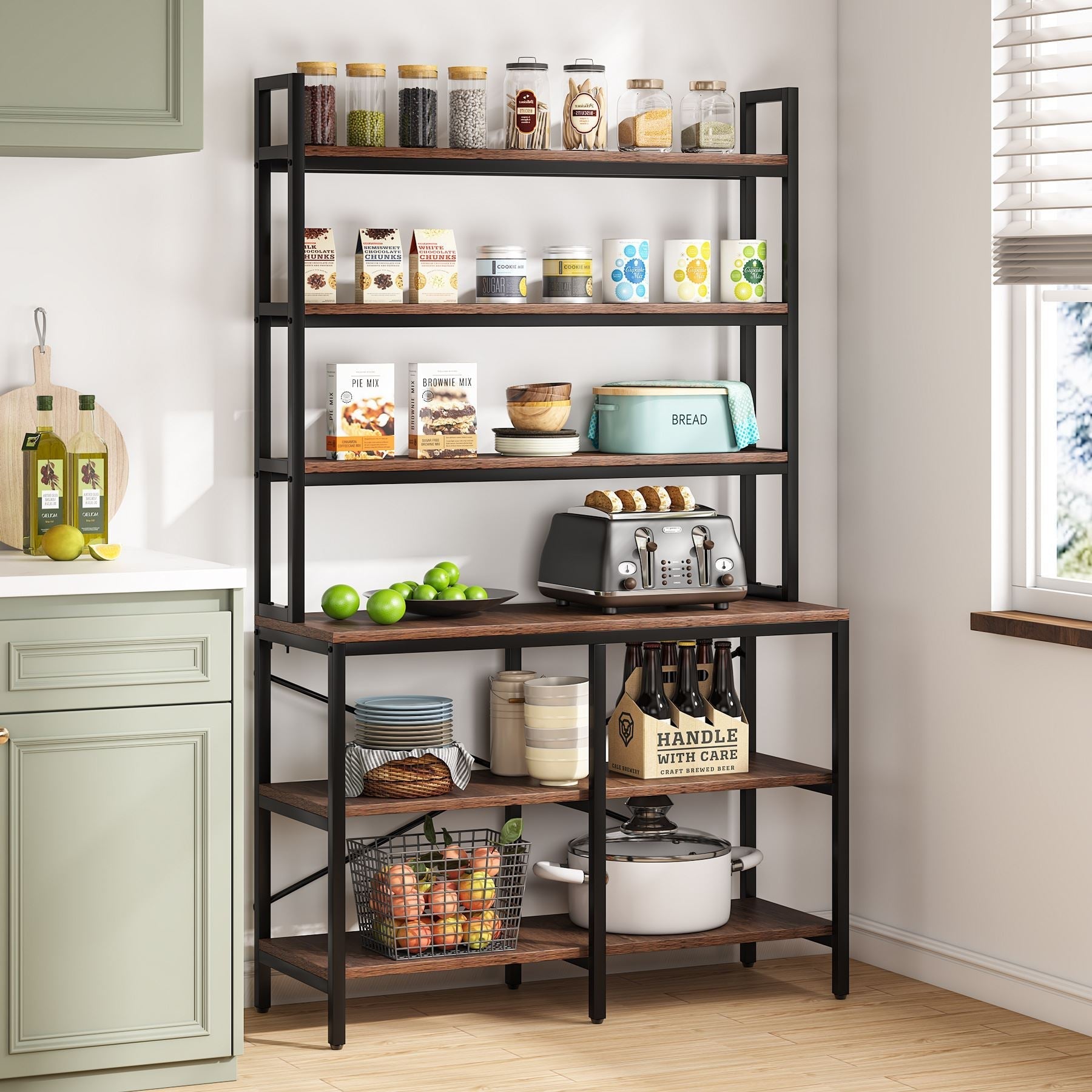 6-Tier Bookshelf, Industrial Etagere Bookcase Storage Rack (Converted to cm)