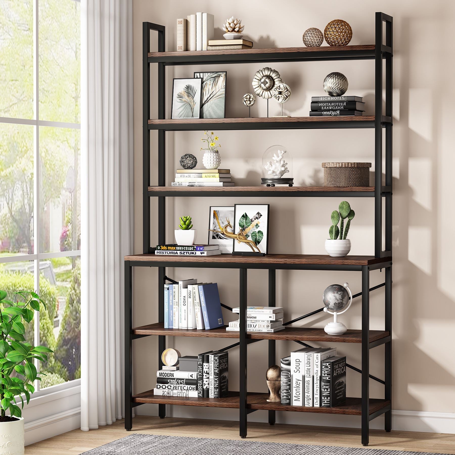 6-Tier Bookshelf, Industrial Etagere Bookcase Storage Rack (Converted to cm)