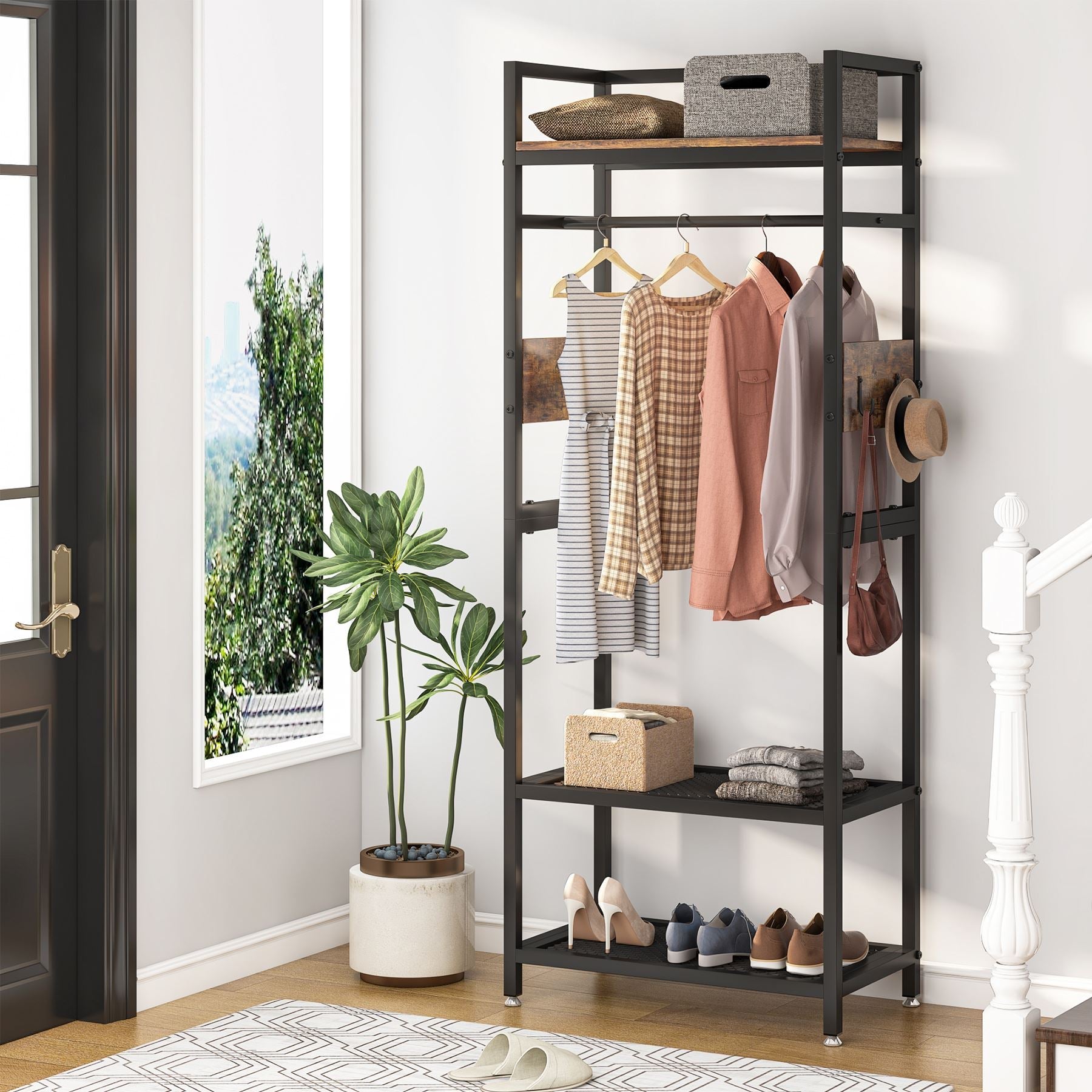 Freestanding Closet Organizer, Small Entryway Coat Garments Rack (Approx. 91 cm)