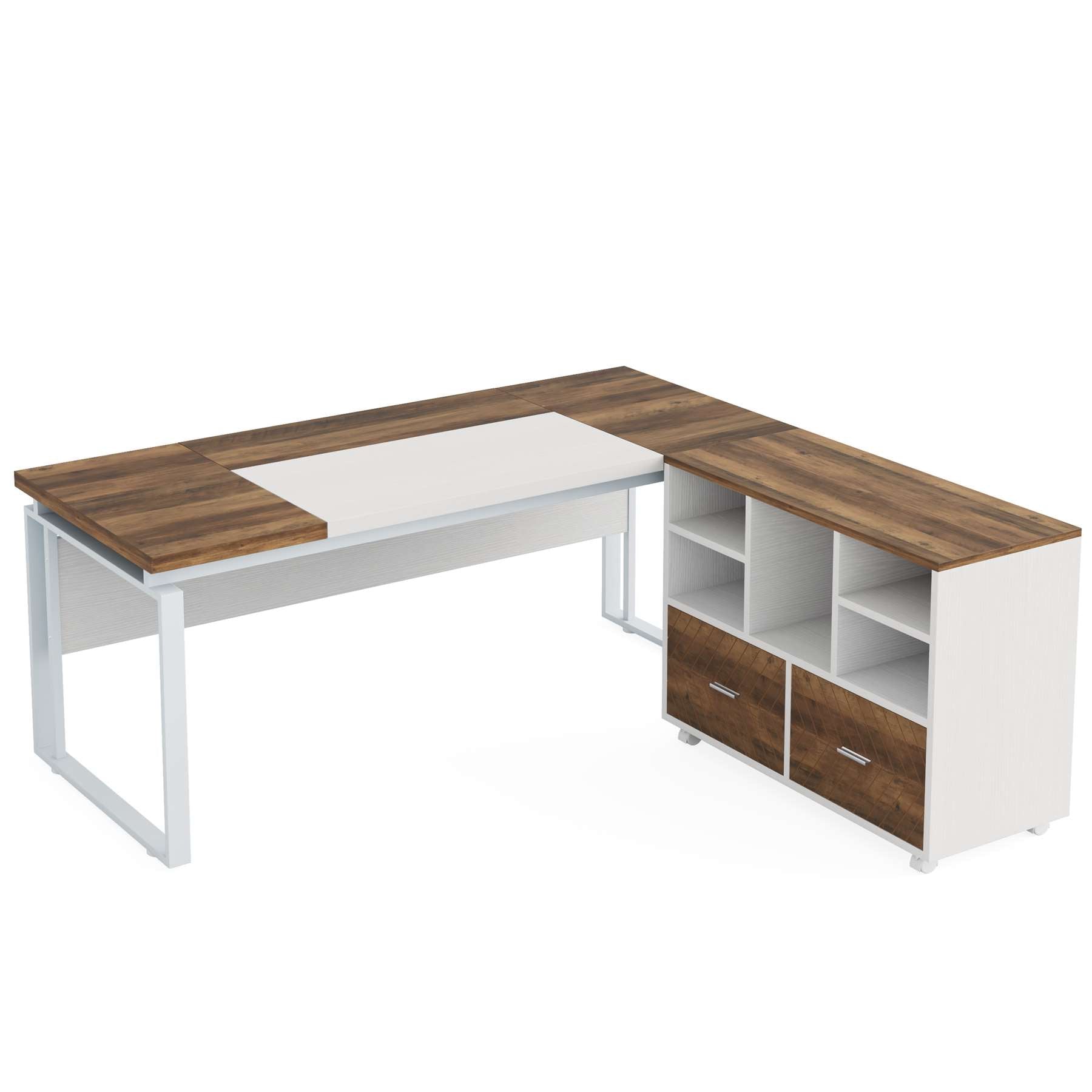 L-Shaped Executive Desk, 160 cm Computer Desk with Mobile File Cabinet
